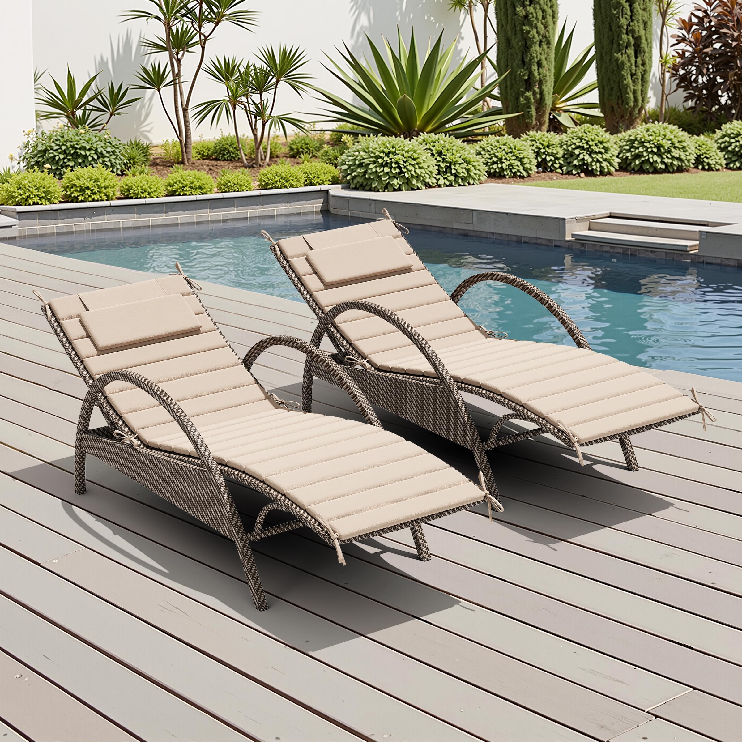Crestlive Products Chaise Lounge Cushion Outdoor Set of 2, Waterproof Foldable Pool Lounge Chair Cushions with Straps, Lounger Cushions for Outdoor Furniture, Patio, Lawn, 80''Lx26''W (Beige)-image-46
