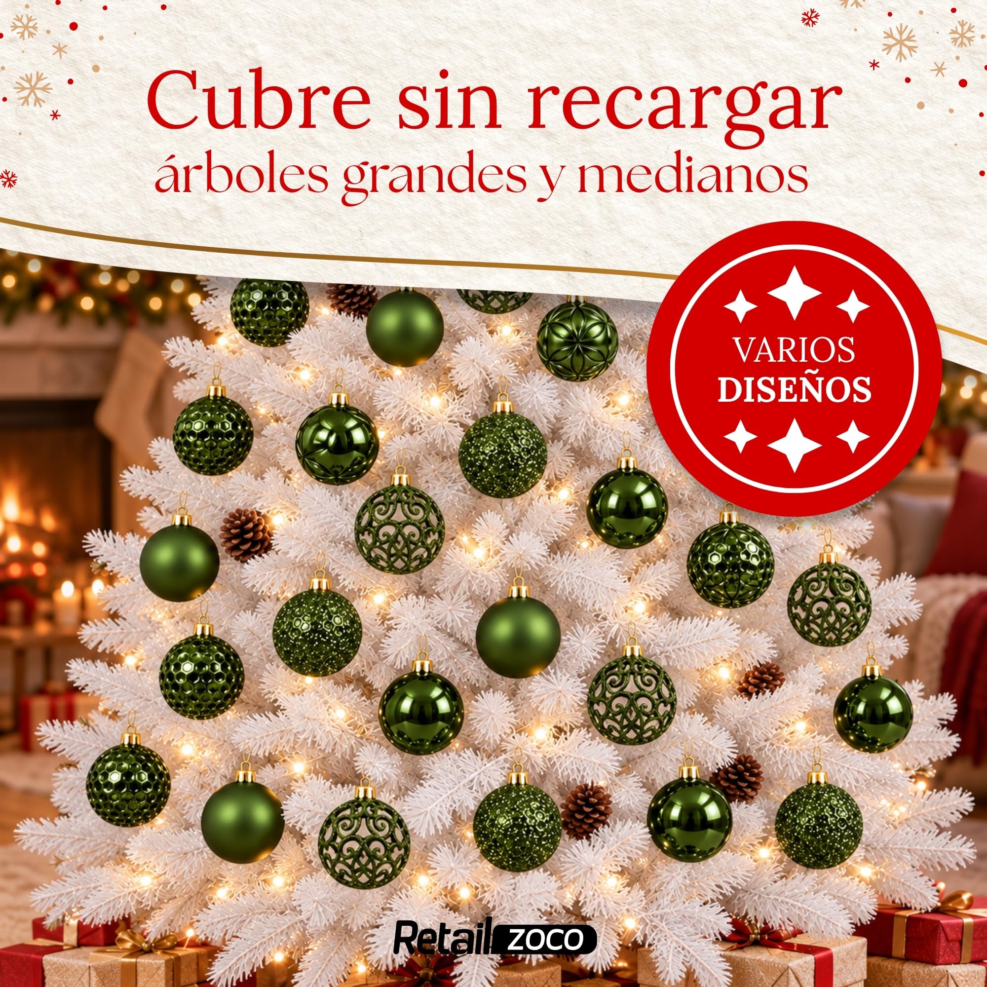 Bolas de Navidad, Adornos Arbol Navidad, 37 Piezas, Verde - imagen 5