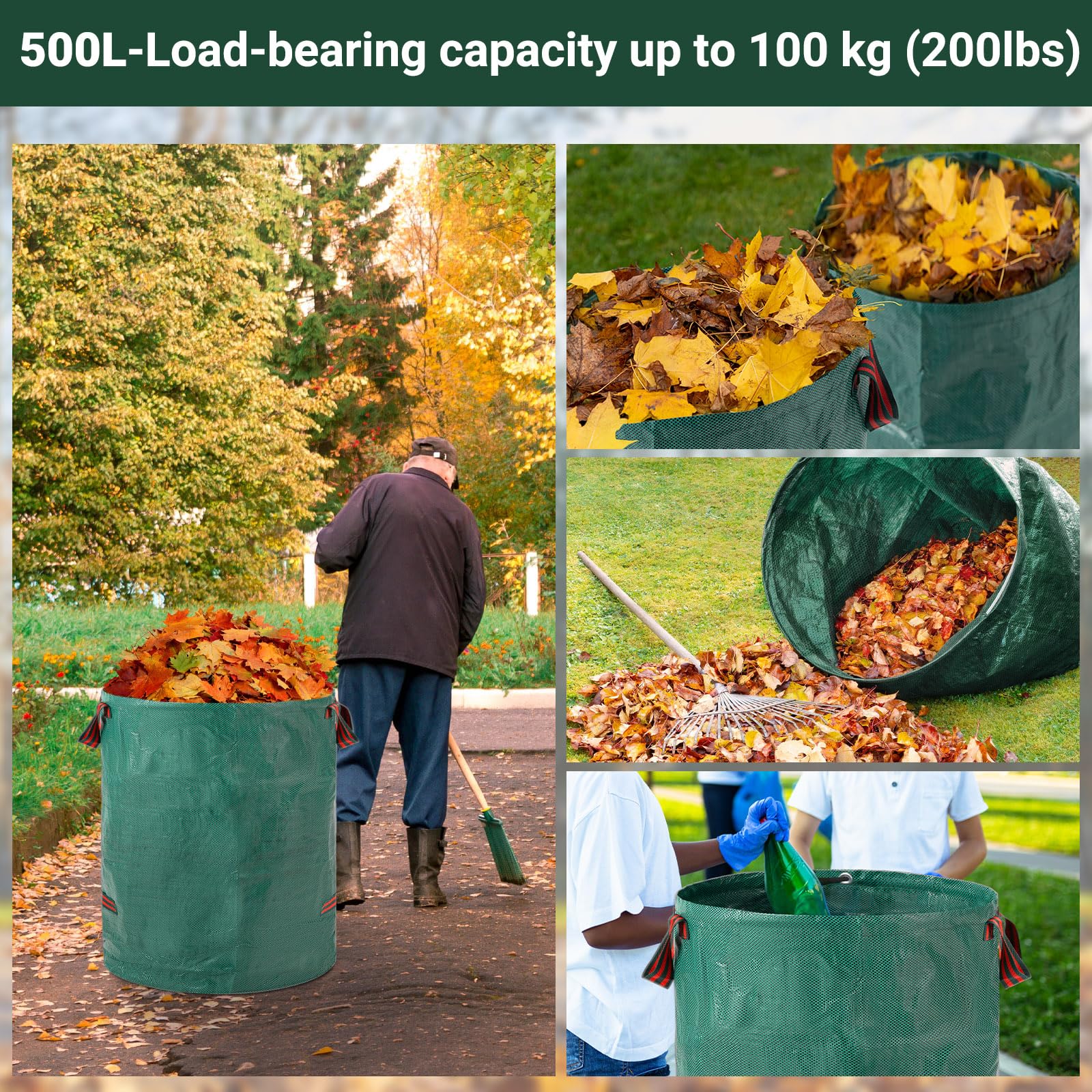 Velway Heavy-duty Garden Waste Bags, 500L x 2Pack Reusable Garden Sacks with Handles - Image 4