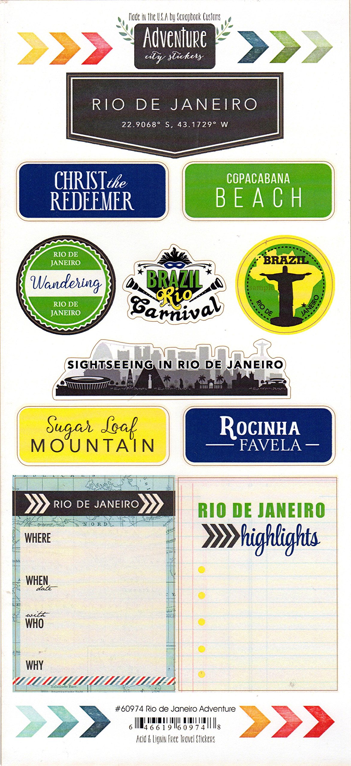 Rio De Janeiro Brazil Adventure Cardstock Scrapbook Stickers (60974)
