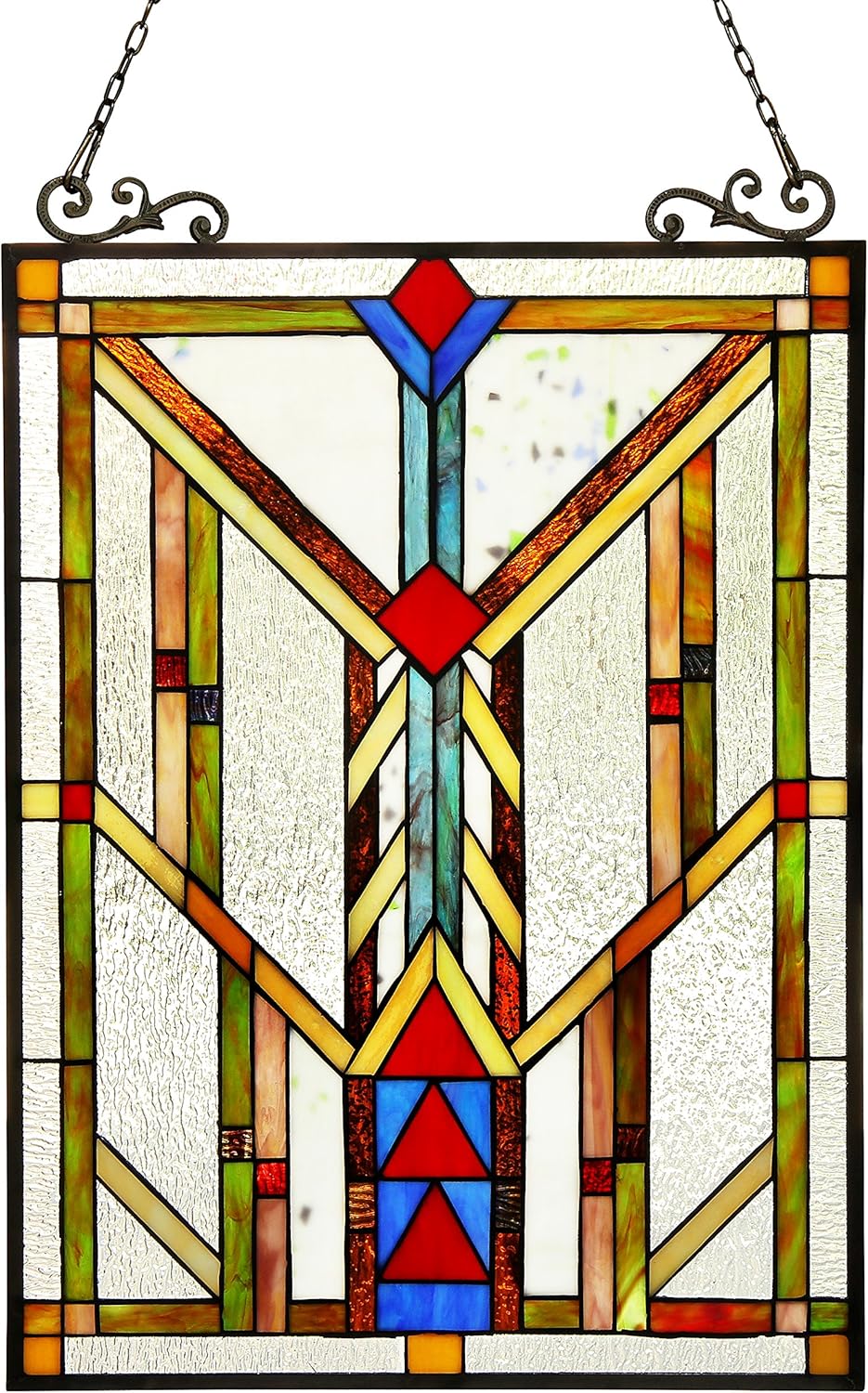 Vanderleck Multicolor Tiffany-Glass Window Panel with Hanging Chain