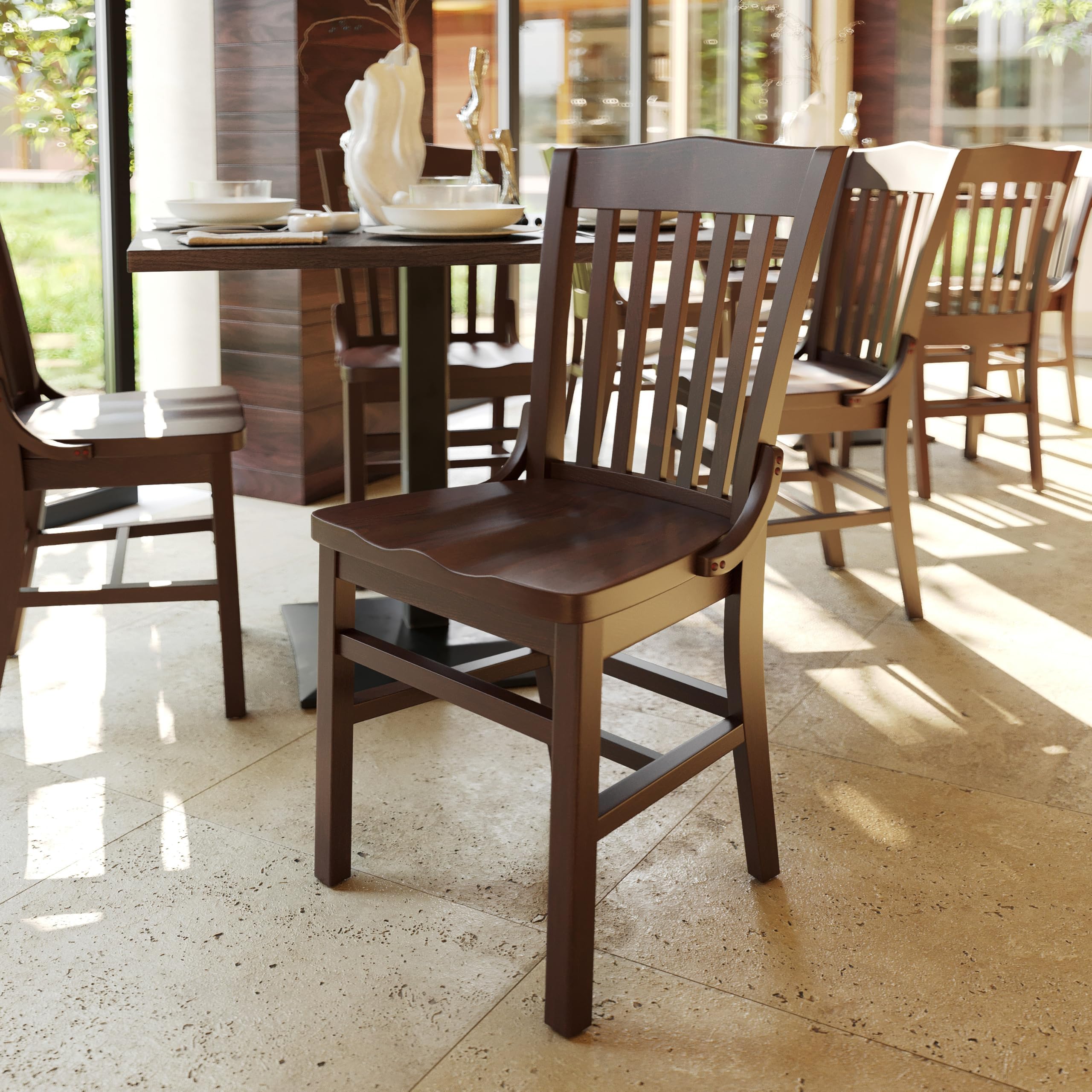 School House Back Walnut Wood Chair