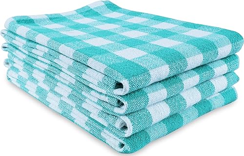 AMOUR INFINI Buffalo - Juego de 4 paños de cocina de algodón flameado de gran tamaño, paños de cocina para limpiar y secar platos (verde azulado, 28