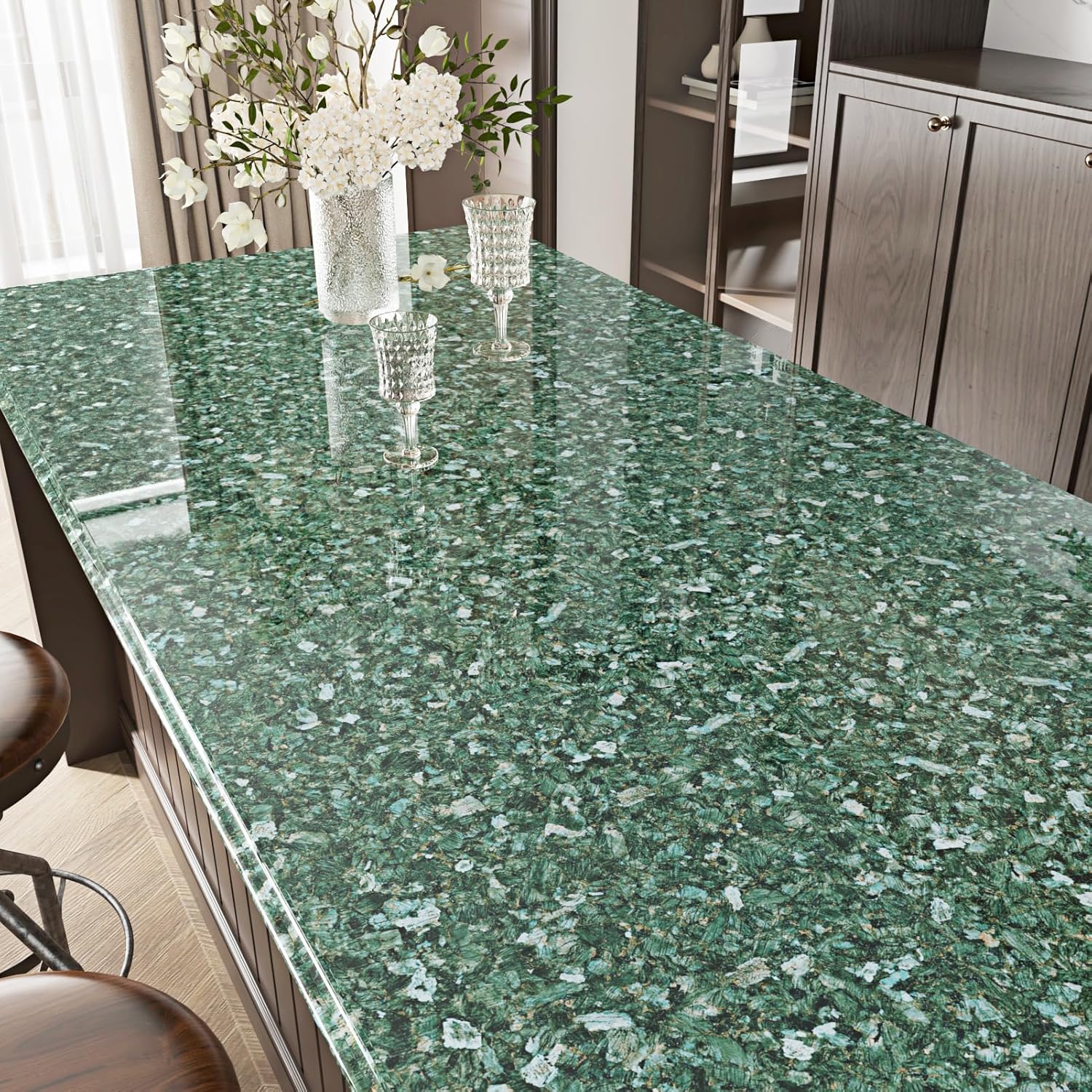 Emerald Green Terrazzo Contact Paper for Countertops Waterproof Emerald Marble Wallpaper Peel and Stick Self Adhesive Granite Paper for Kitchen Backsplash Bathroom Walls Desk Cabinets Vinyl