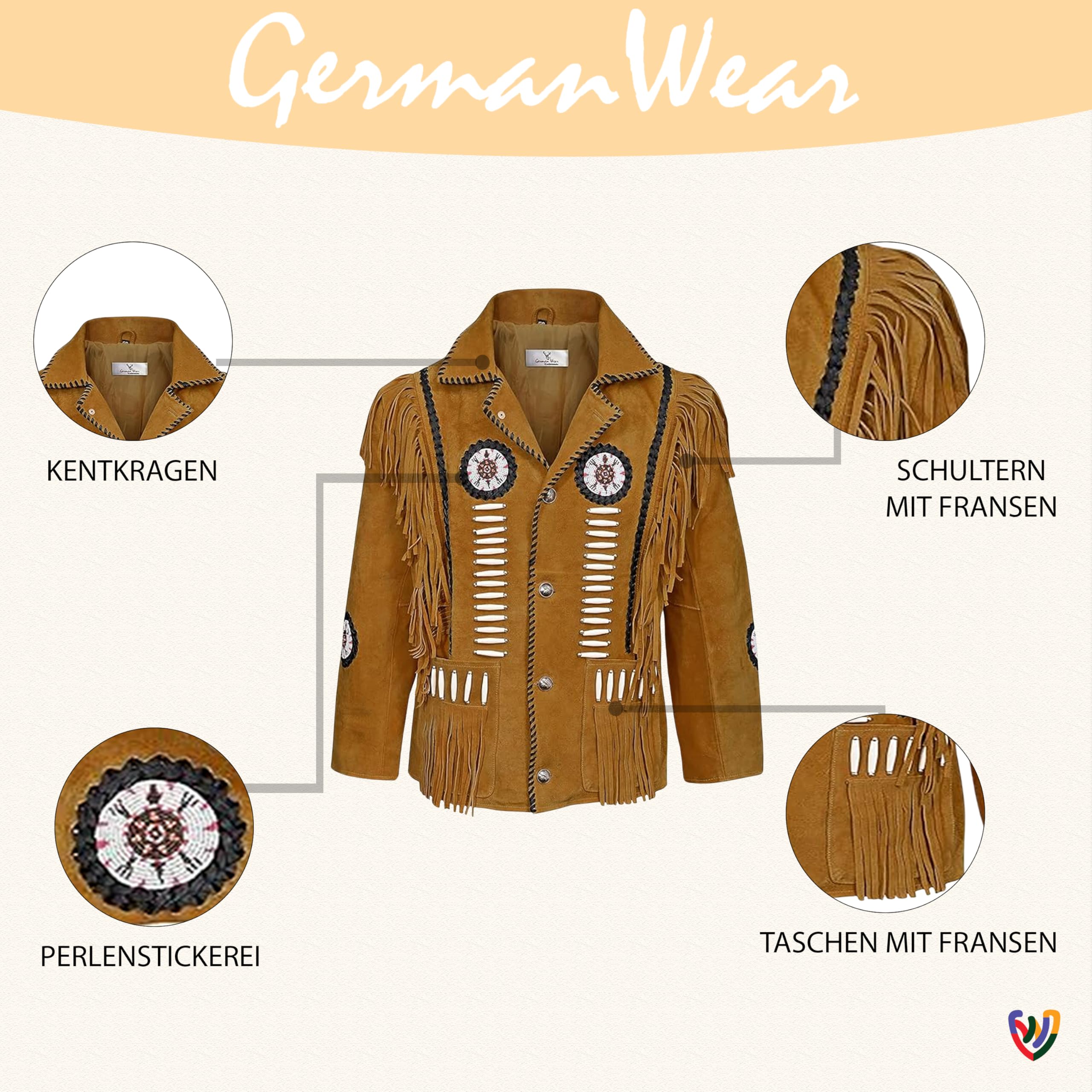 German Wear Herren Indianer Westernjacke Reiter Jacke Western-Lederjacke Tracht jacken