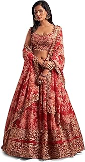 Zeel Clothing Women's Organza Floral White Semi-Stitched Lehenga Choli (7611-Wedding-Floral-Lehenga-Latest, White)