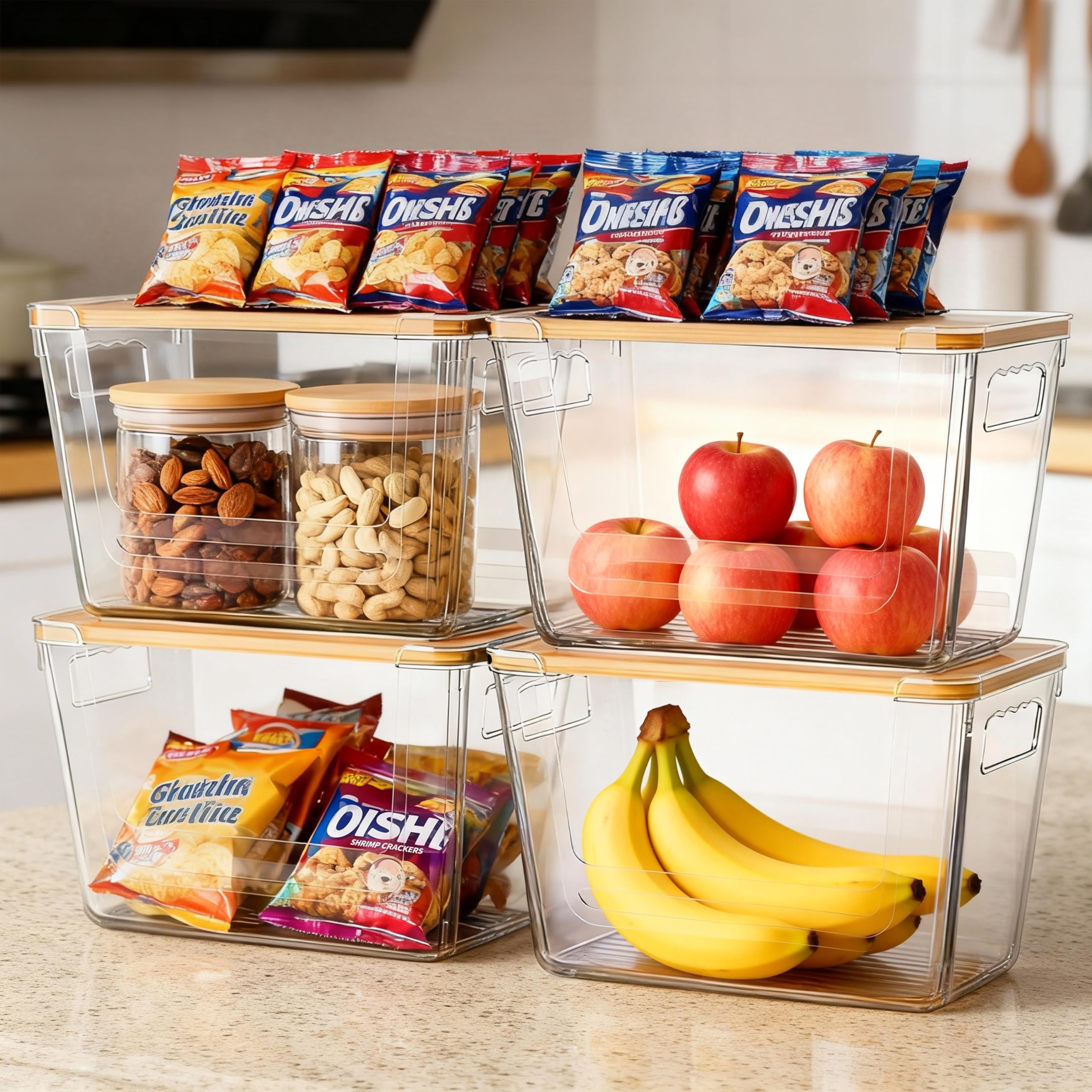 Amazon.com: ALANSON 4 Pack Clear Storage Bins with Bamboo Lid
