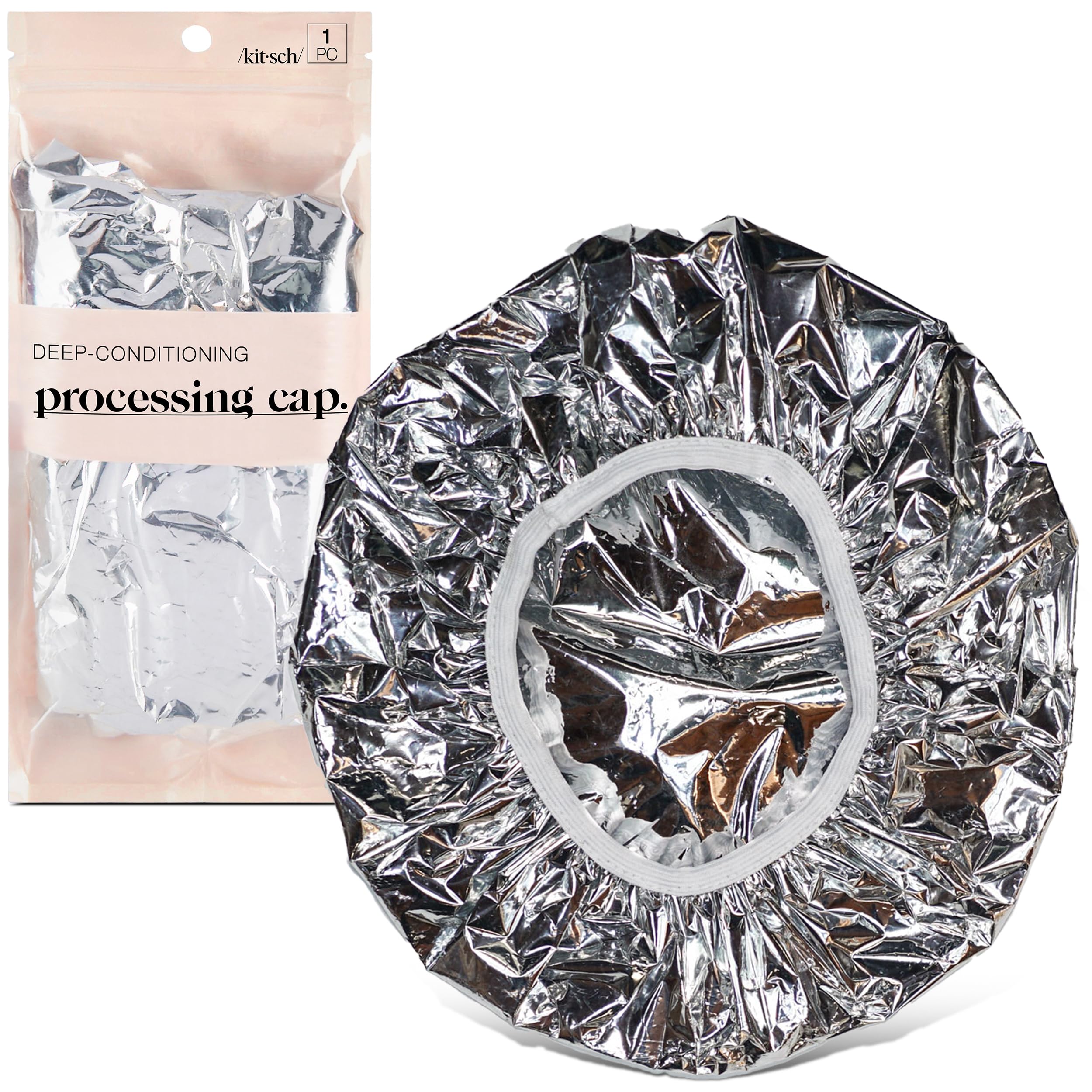 Kitsch Aluminum Foil Heat Cap for Deep Conditioning - Reusable Hair Streamer For Coloring, Perm & Treatment, Heat Cap with Elastic Band, Processing Caps for Hair, Shower Caps for Sauna, Shower & Spa