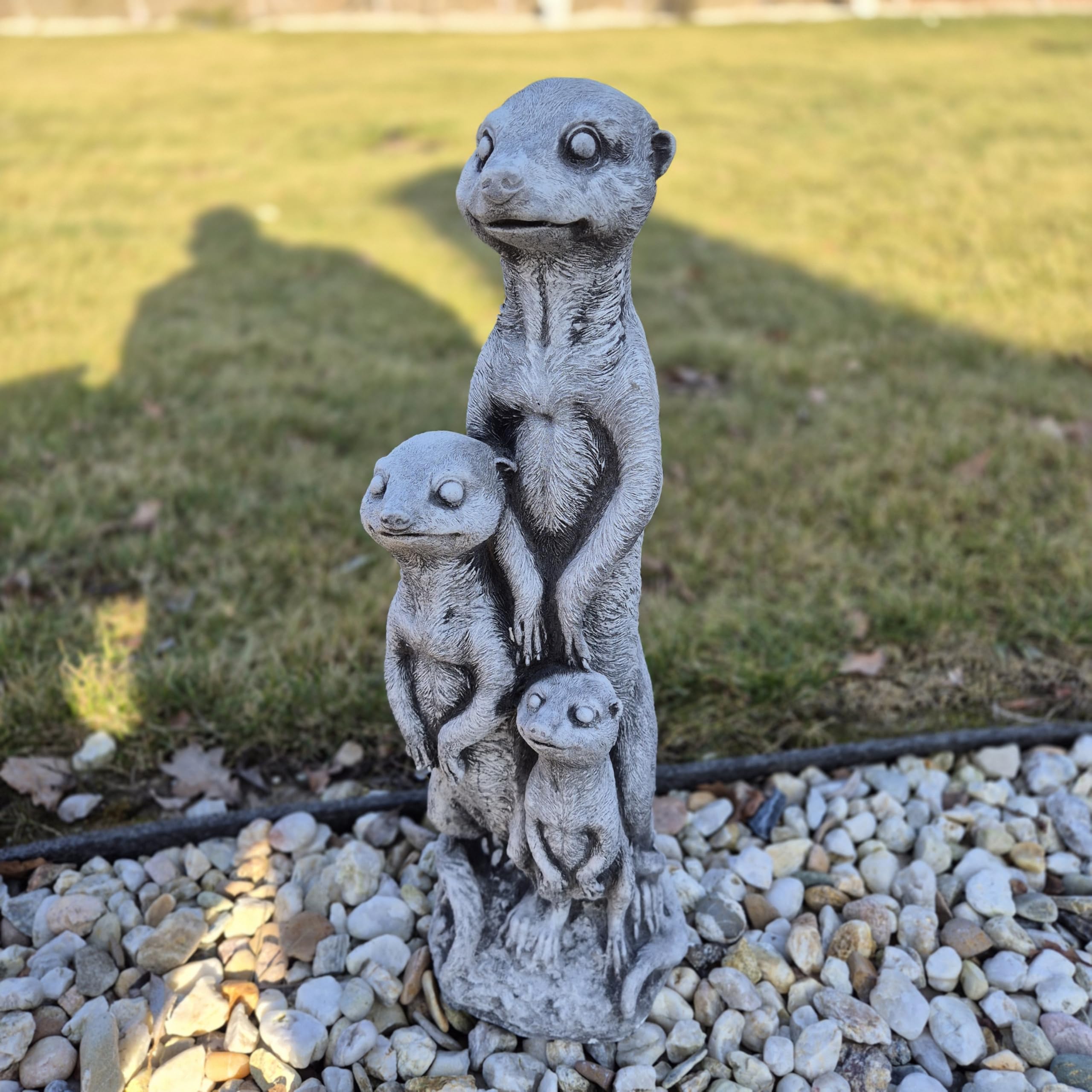 Figure suricate Famiglia – 50 cm, 9 kg – Statua in ghisa resistente alle intemperie e al gelo – Decorazione da giardino Animali, 3 Surykat grande, media e piccola figura