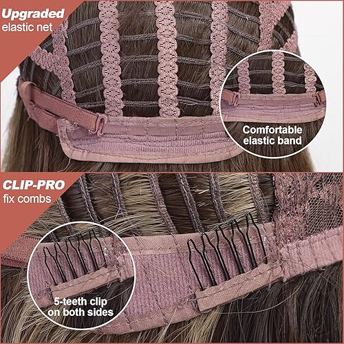 Miniatura 7 de Pelucas rubias ombré con fleco, peluca larga y rizada para mujer, peluca rubia larga ondulada de pelo sintético para fiestas, cosplay, uso diario,