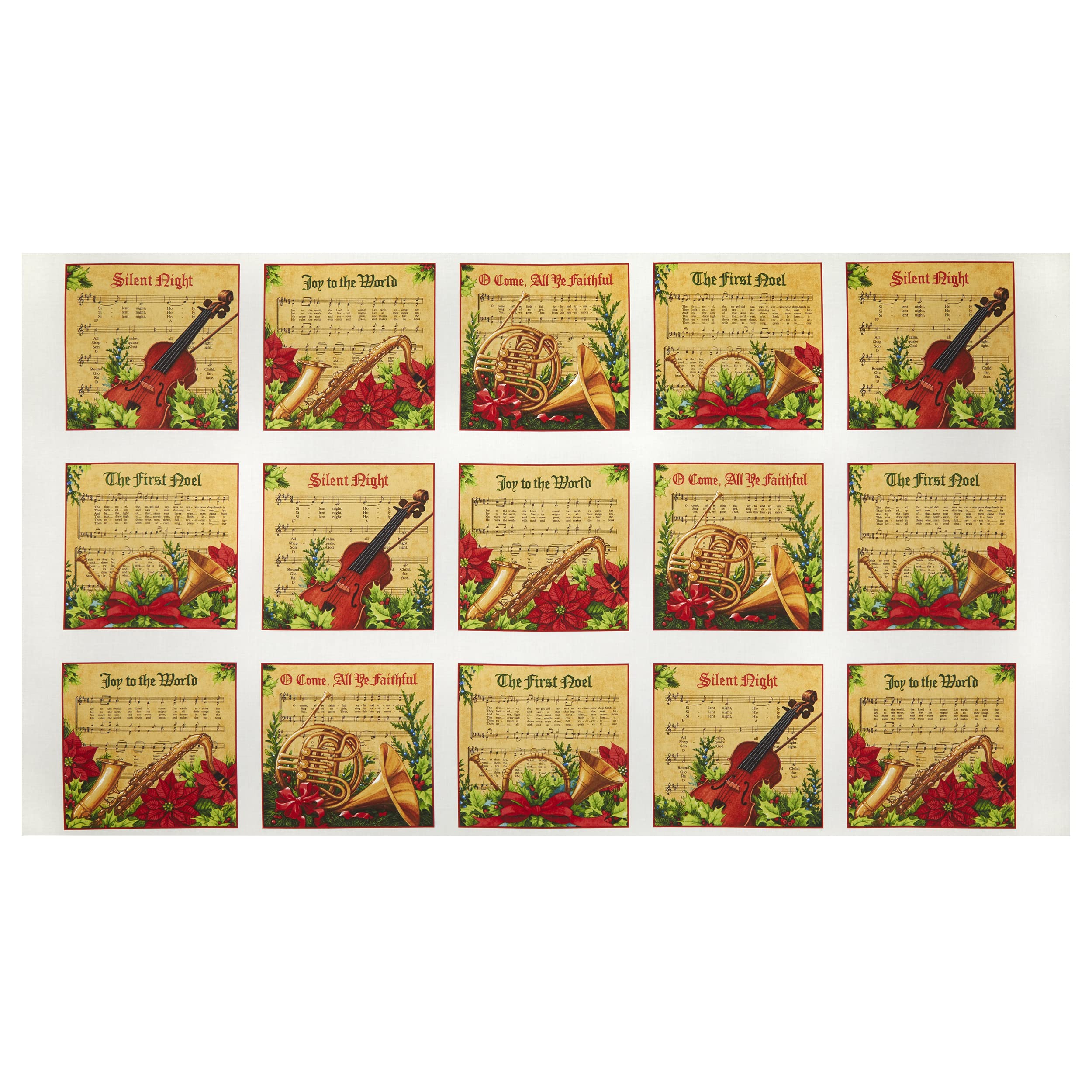 Elizabeth's Studio Musical Christmas 36'' Block Panel Fabric, White