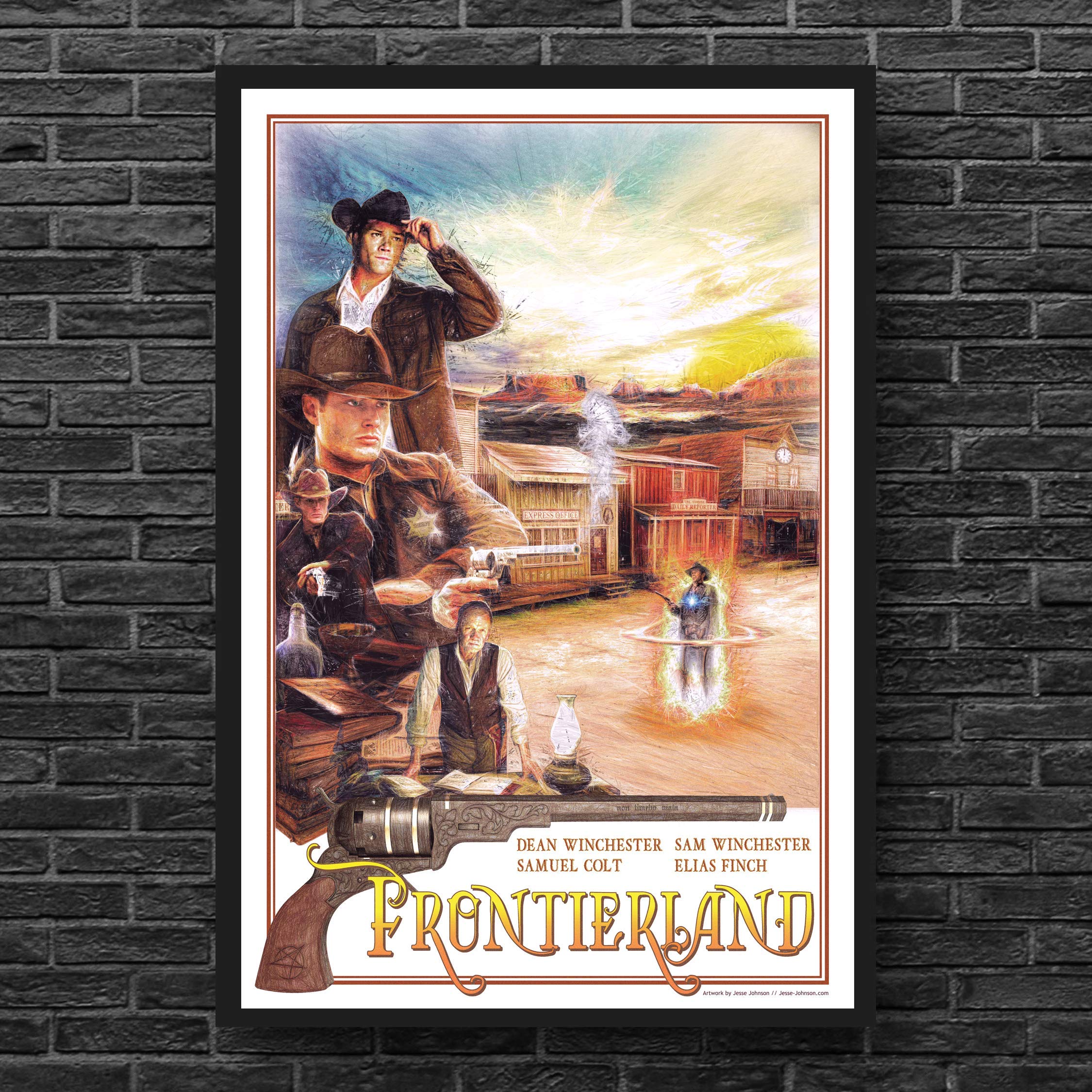 Jesse Johnson IllustrationJesse Johnson Illustration Frontierland // Supernatural Poster Dean Sam Winchesters western castiel witch hunters