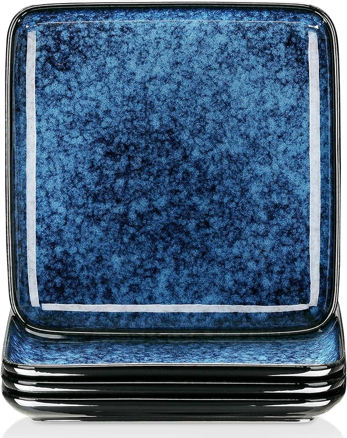 vancasso, Stern Series Glaze Stoneware Dinner Plate 4 Pieces, Large Square Shape Plate - Blue
