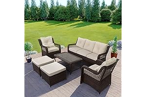 HOMREST Outdoor Patio Conversation Set, 6 Piece Wicker Patio Furniture Rattan Sofa Chairs