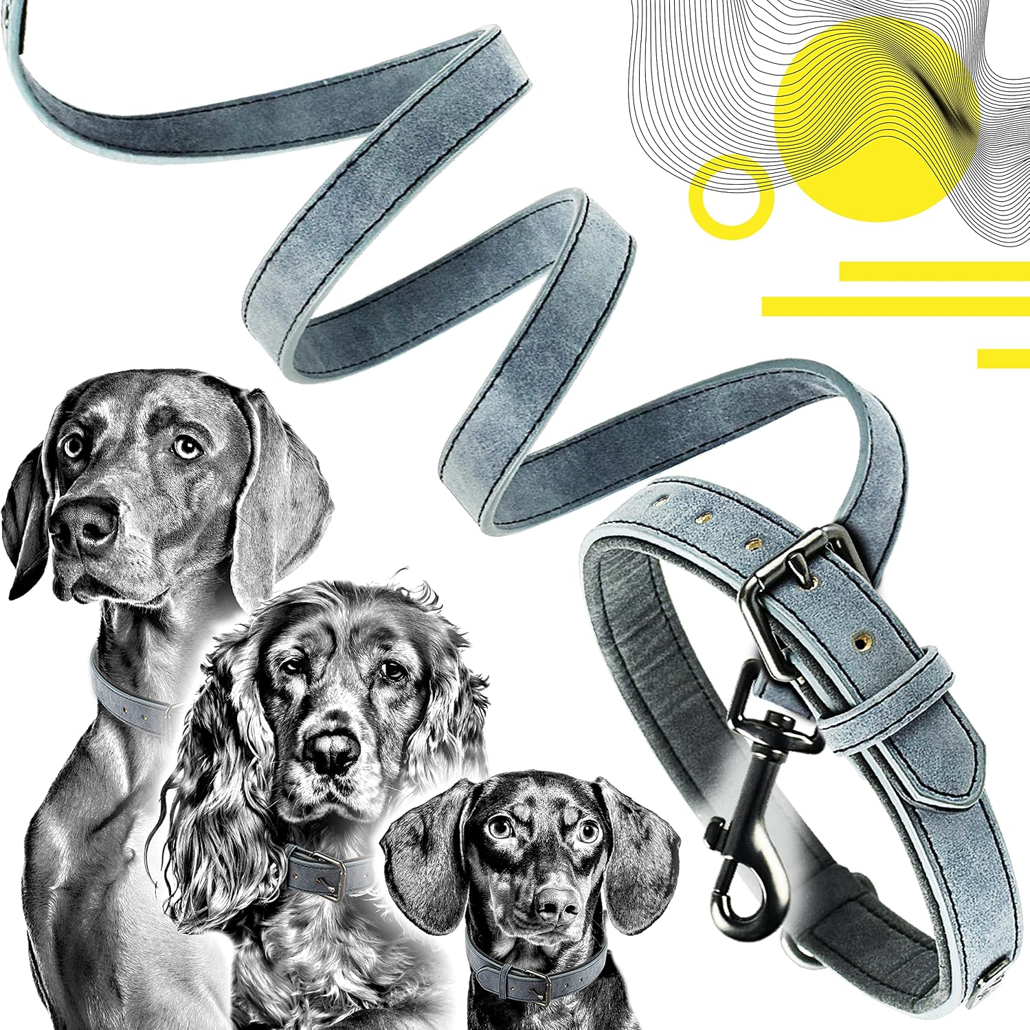 ne&no® Collar and Lead Set (Vegan Leather) Dog Lead with Collar I Robust Dog Lead with Carabiner I Adjustable Dog Collar I 1.2 m Dog Leash I Flexible and Extra Soft (M