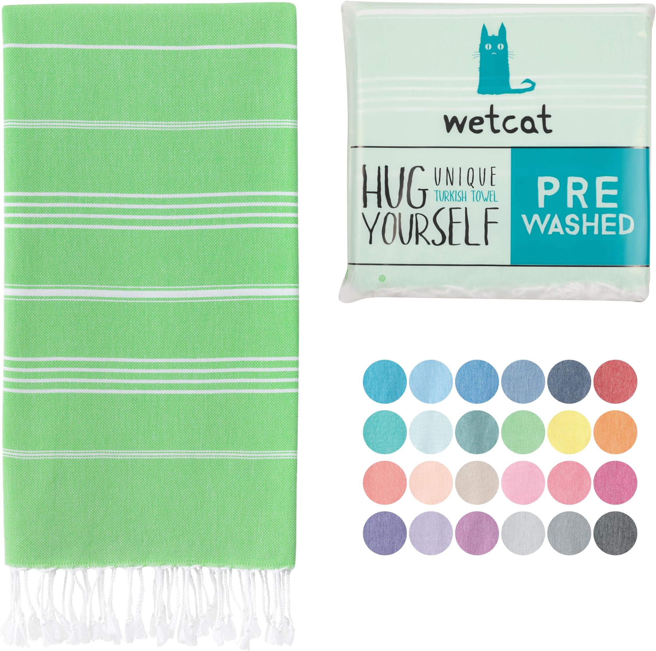 WETCAT Turkish Beach Towel Oversized 38x71 100% Cotton Sand Free Quick Dry Extra Large Light Travel Towel for Adults Beach Accessories Gifts - Lime Green