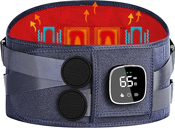 FSA Eligible, Cordless Heating Pad with Massager for Back Pain Relief, 47-60" Lower Back Wearable Heating Pad for Cramps with 3 Heat&Timer, 5 Vibration Back Lumbar Support Belt for Men Women
