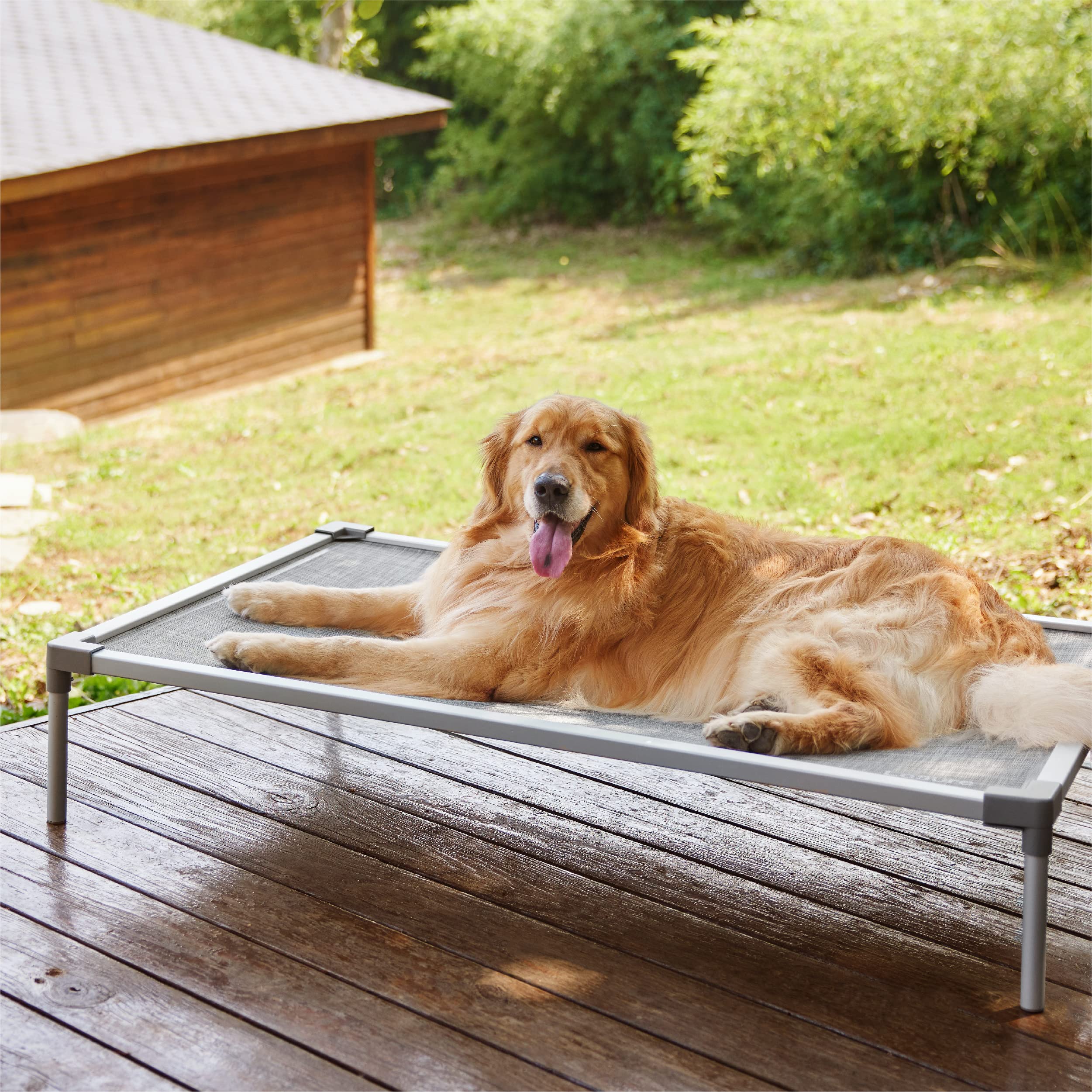 Lesure Elevated Chew Proof Dog Bed - Cooling Raised Dog Cots for Large Dogs, Portable Indoor & Outdoor Pet Hammock Bed with No-Slip Feet, Aluminum Alloy Frame with Breathable Textilene Mesh, Grey