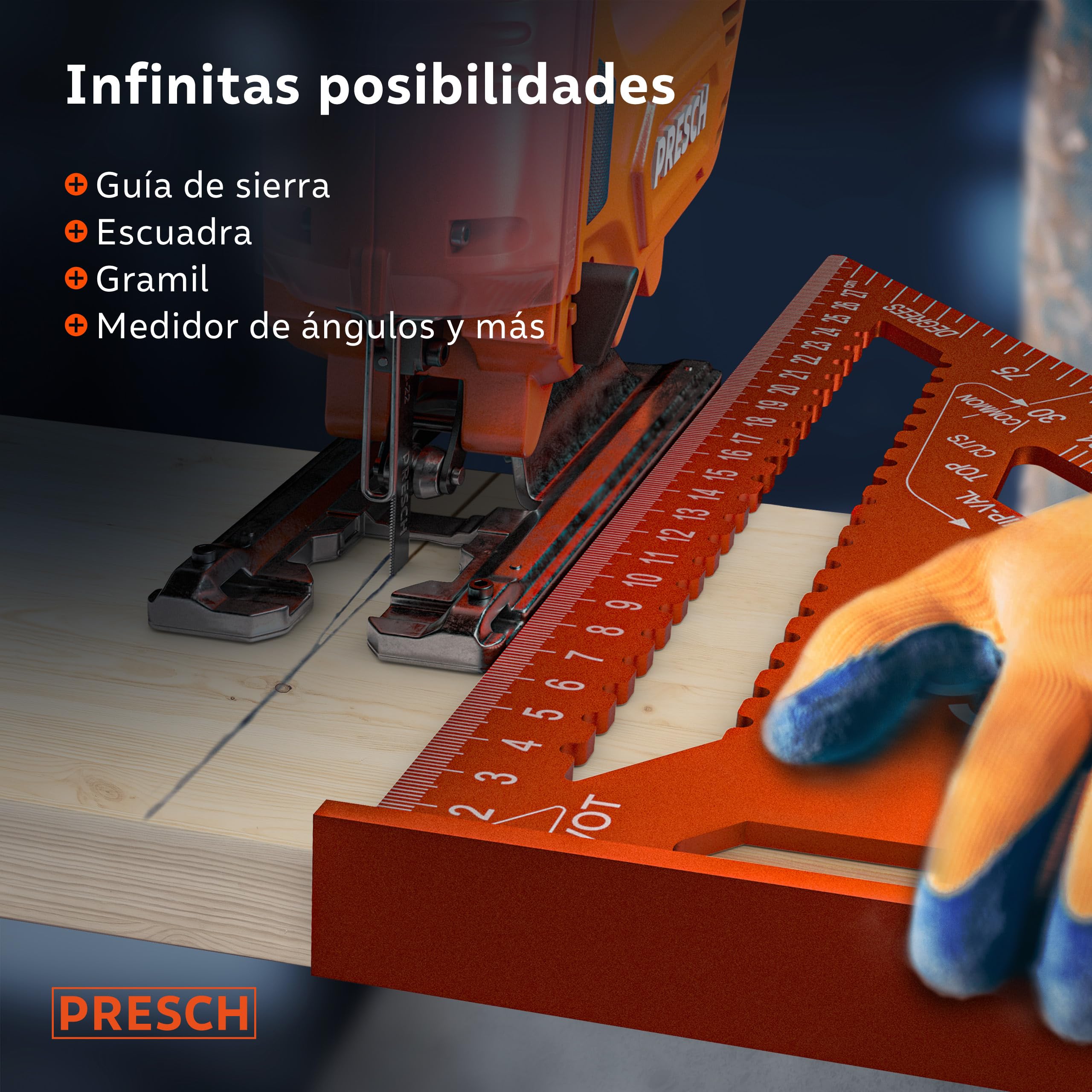 Presch Set de Escuadras Carpintero - 180mm & 300mm - Innovadora superficie de notas borrable | Calibre para brocas inteligente - Aluminio fresado de alta precisión para ángulos de 90° precisos