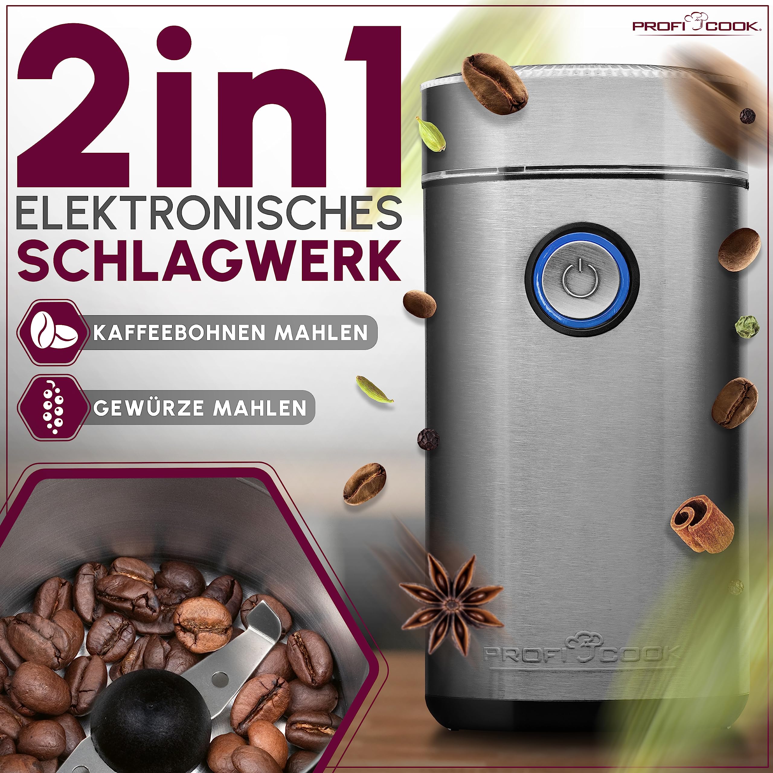 Profi Cook Elektryczny młynek do kawy 150 W 40 g stal nierdzewna
