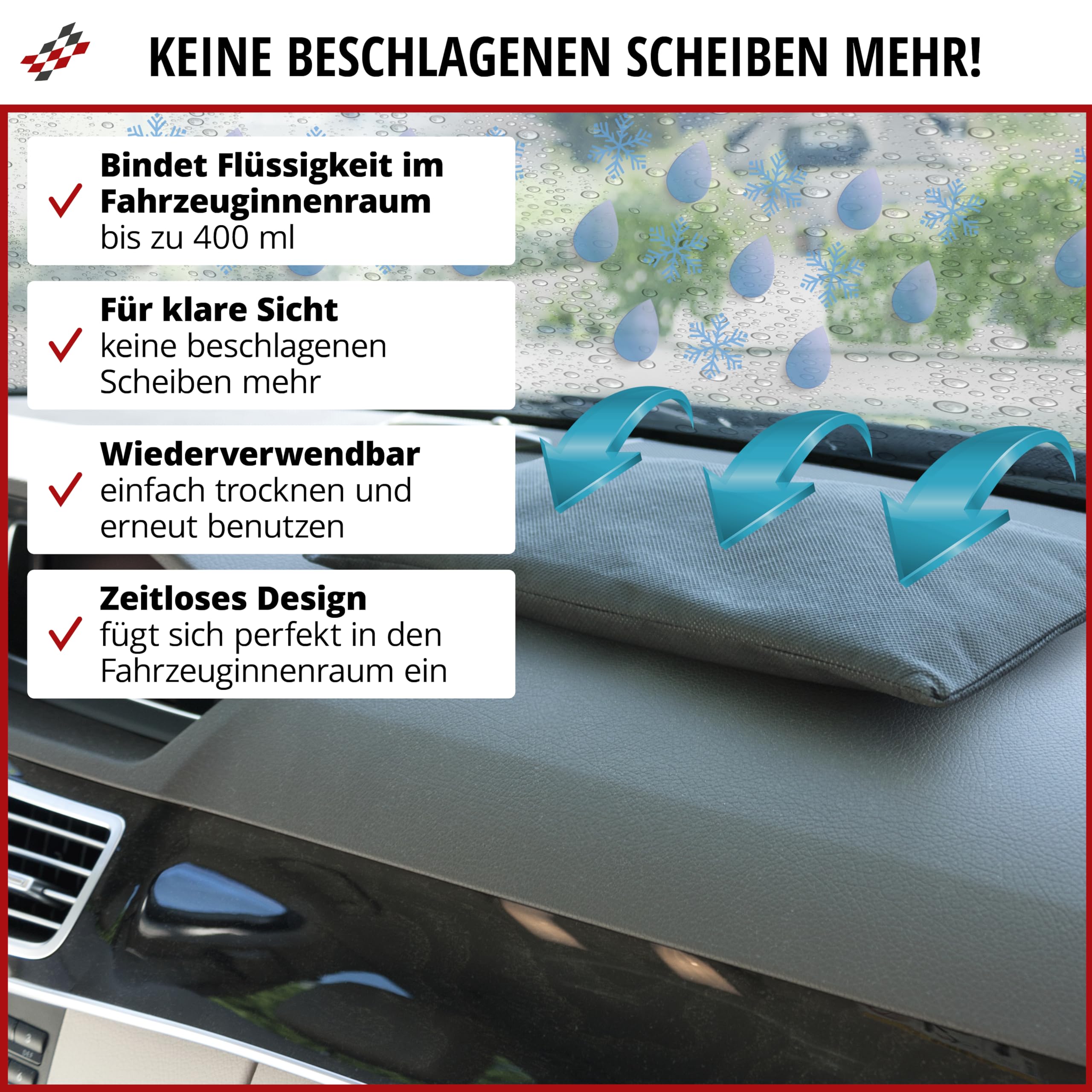 Walser Déshumidificateur de Voiture, Coussin déshumidificateur réutilisable, déshumidificateur Voiture Hiver/été, déshumidification de l'air intérieur Voiture 28x15x5 cm Noir