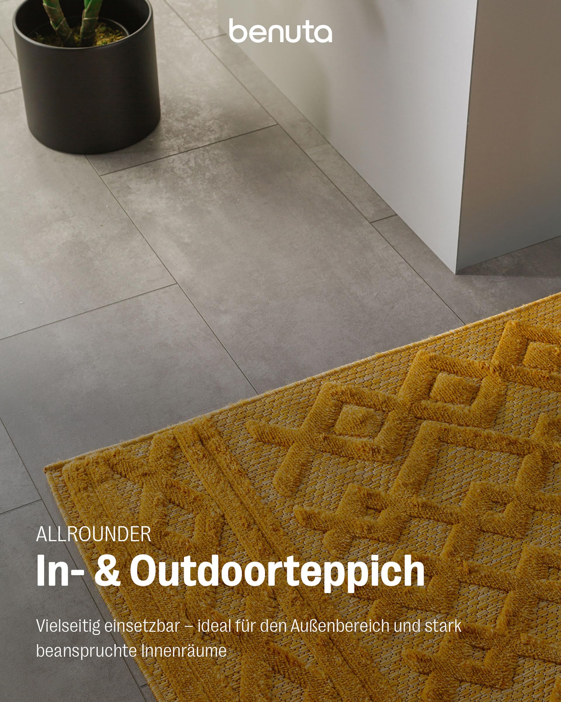 benuta Nest Teppich Bonte - Gelb 120x170 cm - Kunstfaser - Outdoor geeignet - Rechteckig - Pflegeleicht für Esszimmer Küche Outdoor/Terrasse