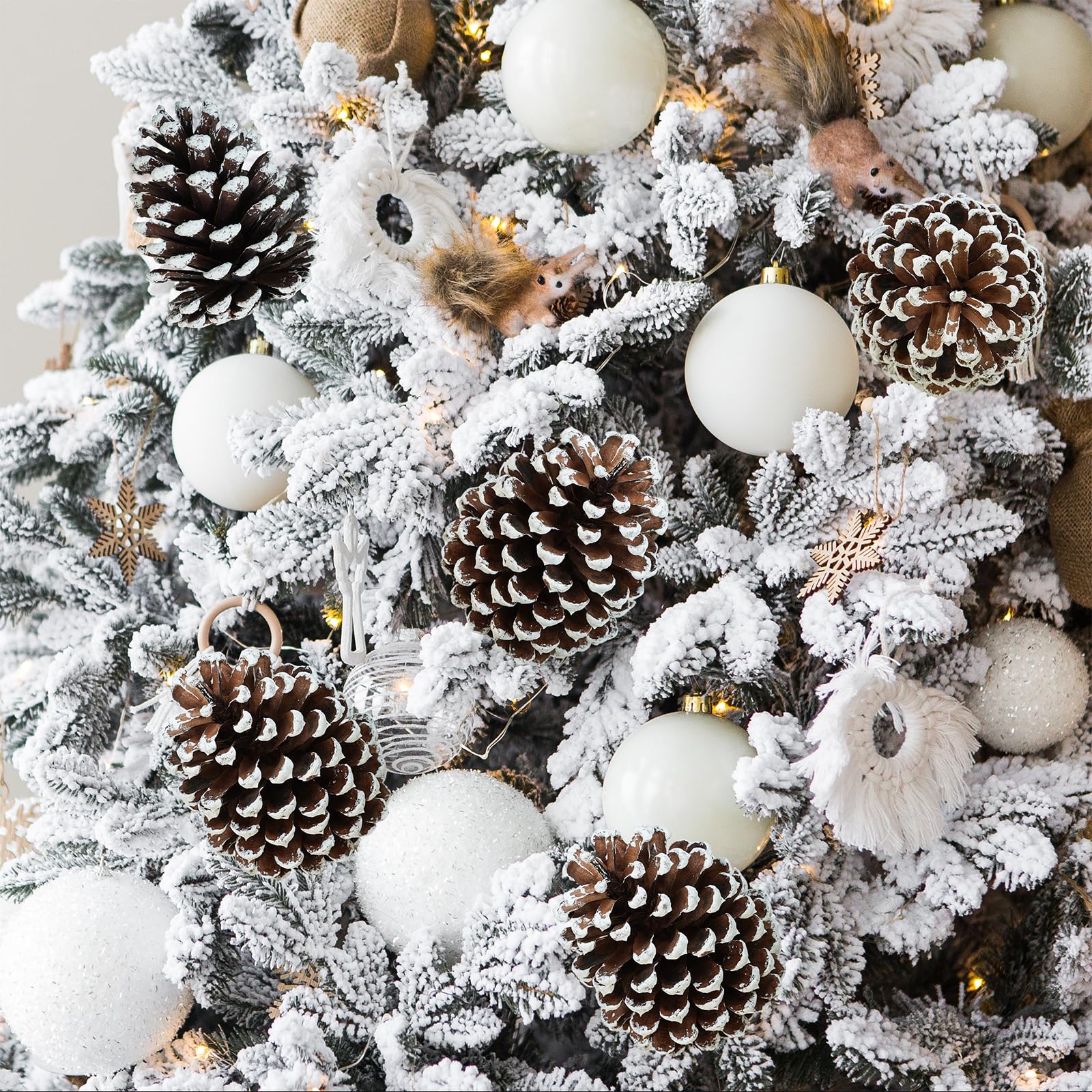 Winlyn 12 pigne satinate per pigne natalizie, con punta bianca, steli medi alti 20,6 cm, per albero di Natale, composizioni floreali, artigianato, ghirlande, matrimoni invernali