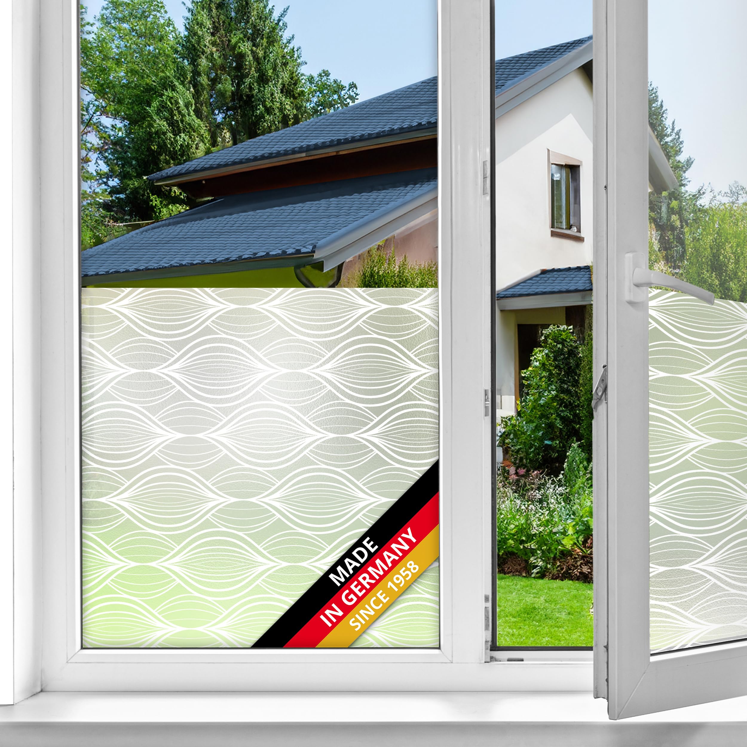 D-C-Fix Charis Window Film Privacy – 67,5Cm X 1,5M – Static Vinyl Films For Glass Windows With A Geometric Wave Design – Self-Adhesive, Opaque, Frosted, Decorative For Bathroom, Home & Kitchen