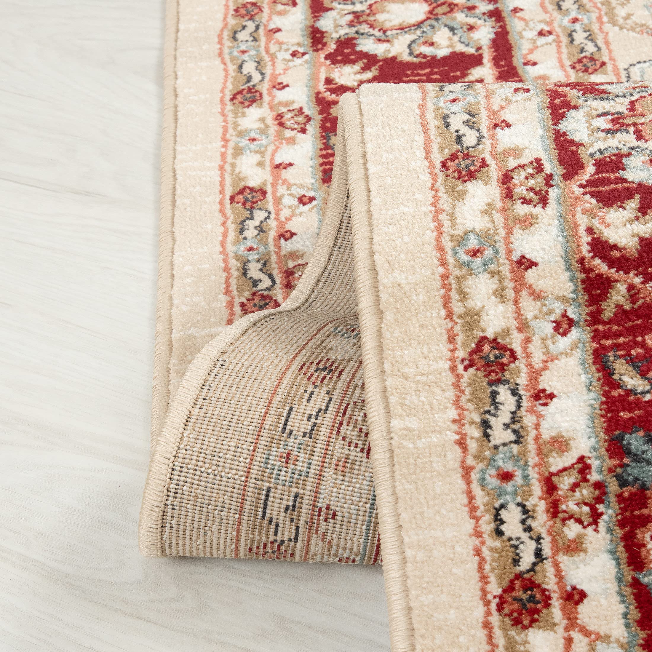 Mazovia Grand Tapis Couloir 180x250cm Crème Rouge Classique Traditionnel | Tapis pour Entrée Cuisine Bureau Salon Chambre Salle à Manger Beige Doux Anti-Allergène Chauffage au Sol Facile D'entretien