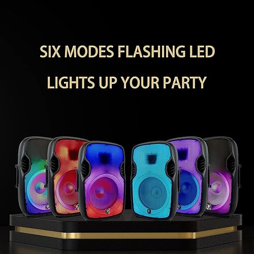 Miniatura 3 de PRORECK Titán 15A 600W 15 pulgadas LED Bluetooth PA altavoz con soporte ajustable en altura, control remoto y micrófono, emparejamiento estéreo TWS,