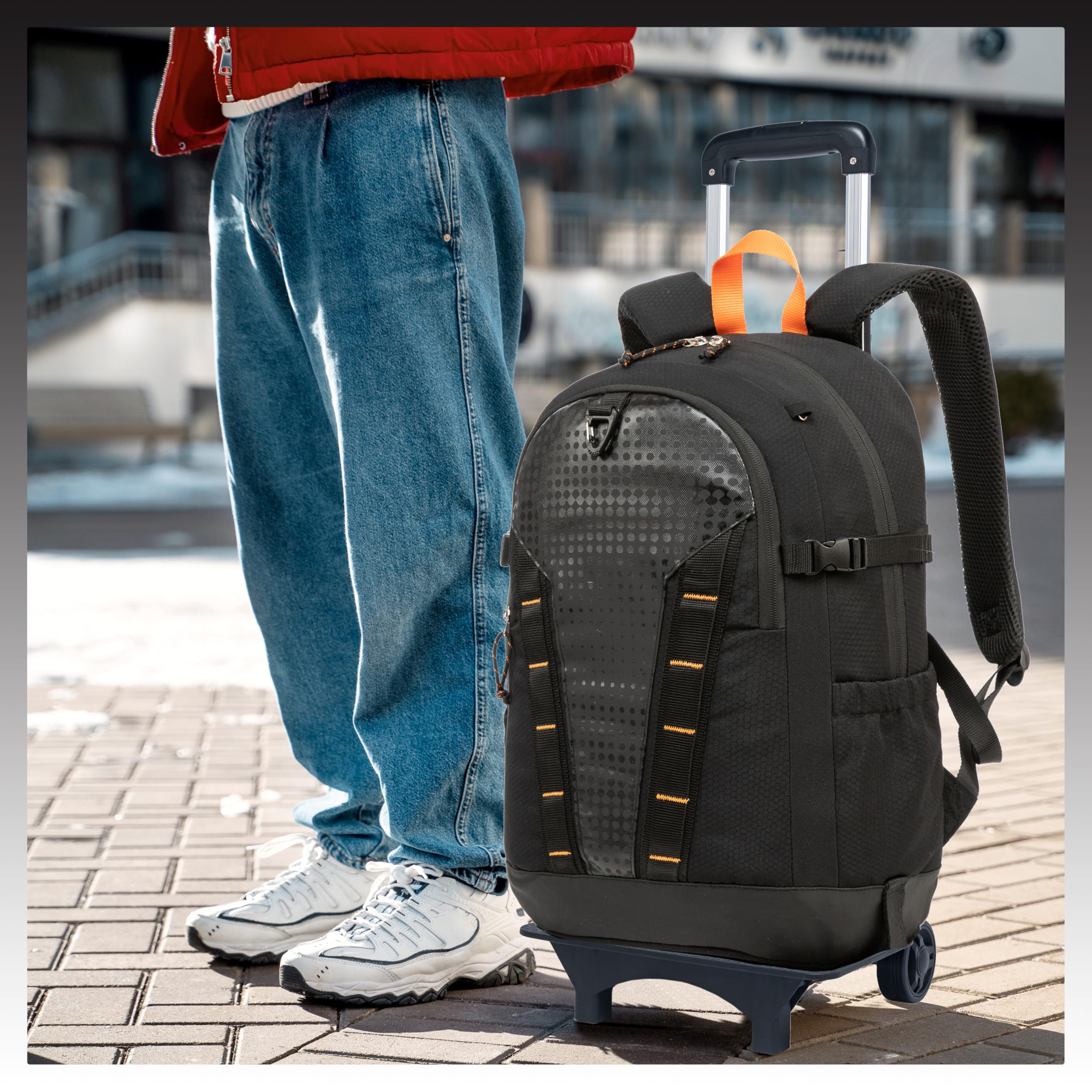 HTgroce Sac à Dos Roulette pour Ordinateur - Sac à Dos de Voyage avec roulettes - Valise Cabine Trolley Noir - Professionnel pour Travail, Études et Voyages