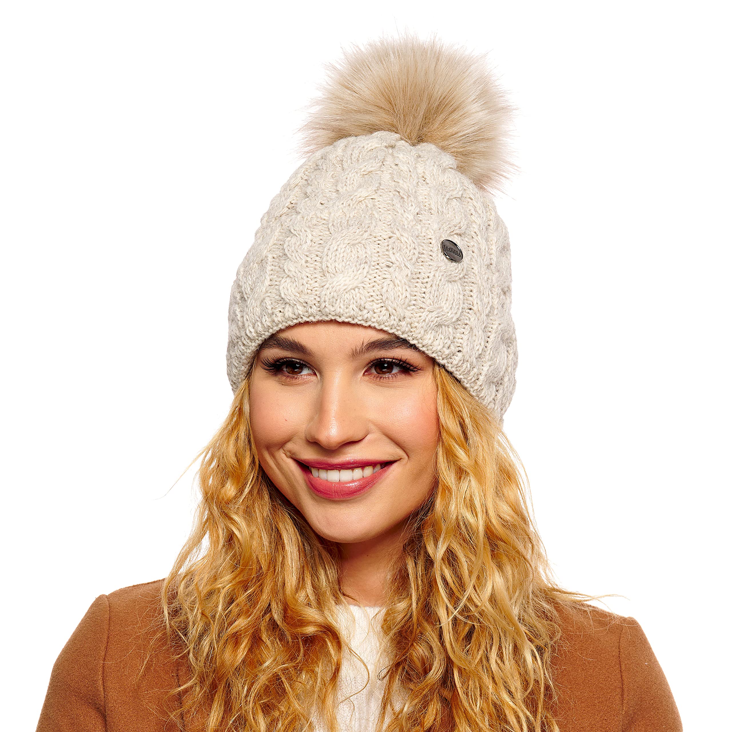 EliMeli Gorro de invierno para mujer con pompón de pelo sintético - gorros invierno mujer con pompon