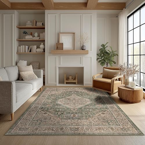 Ruaruarug Washable 5×7 Area Rug (Celadon)