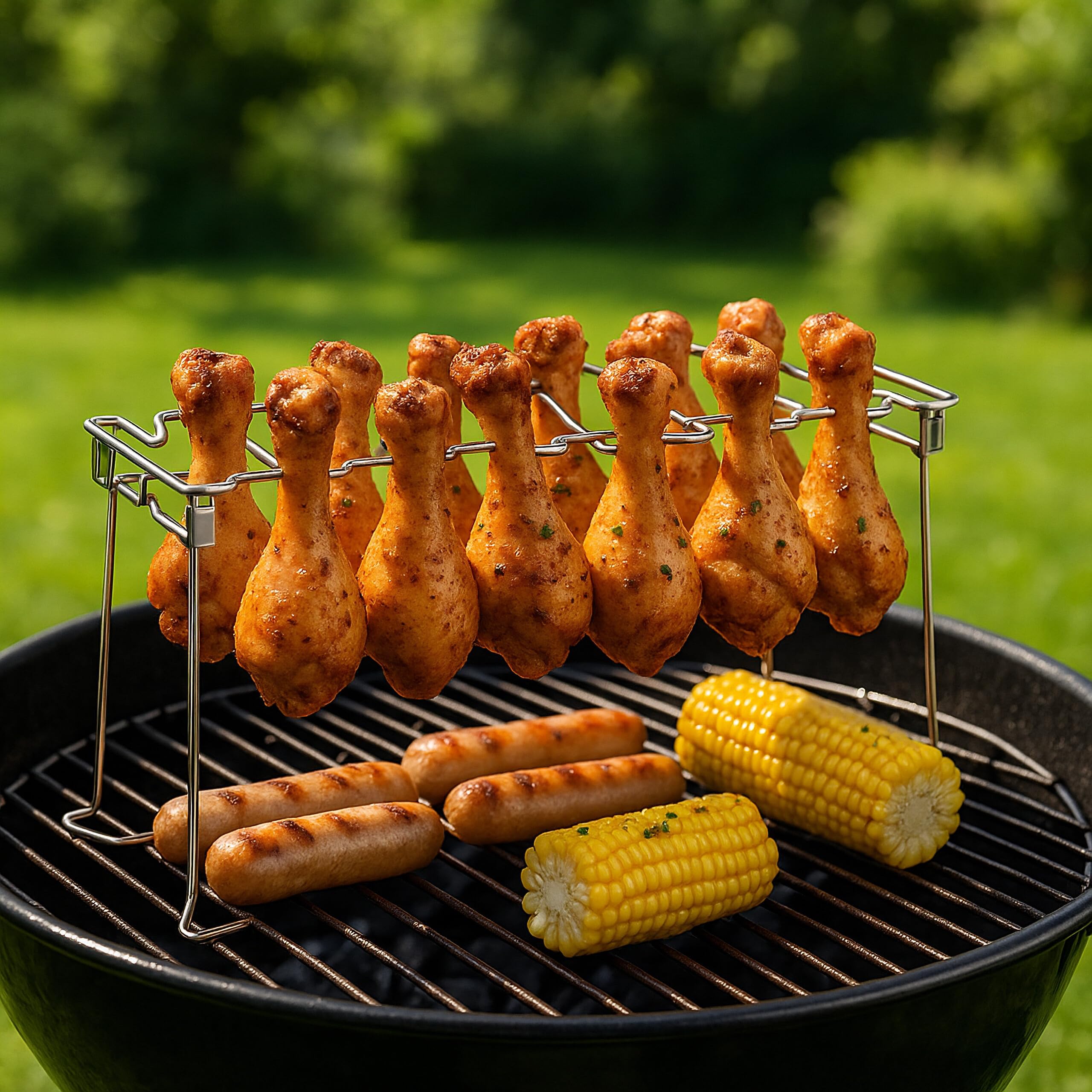 Supports pour Cuisses de Poulet Relaxdays, 2 pièces, en INOX, volaille croustillante sans retournement, Pliables, Argent