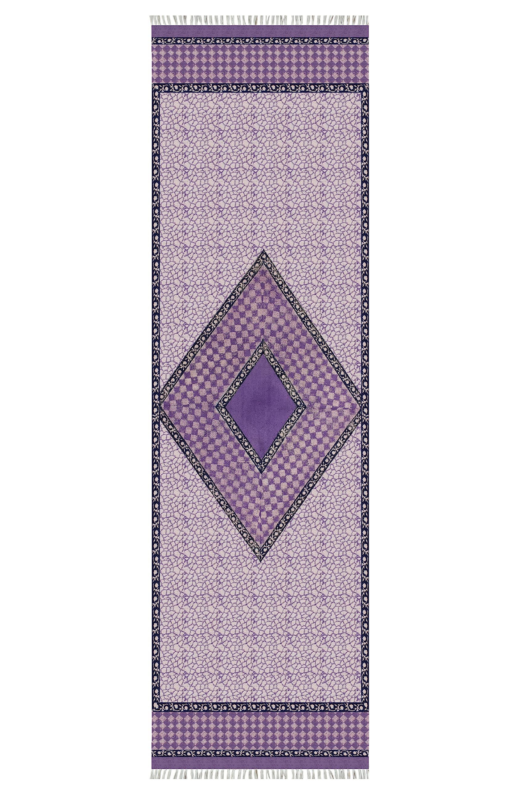 Indyjski wiejski ręcznie robiony dywan geometryczny fioletowy i beżowy 150 x 30 cm bawełna dhurrie łatwy do prania styl dekoracyjny Dhurrie - przedpokój, wejście i używanie chodników na