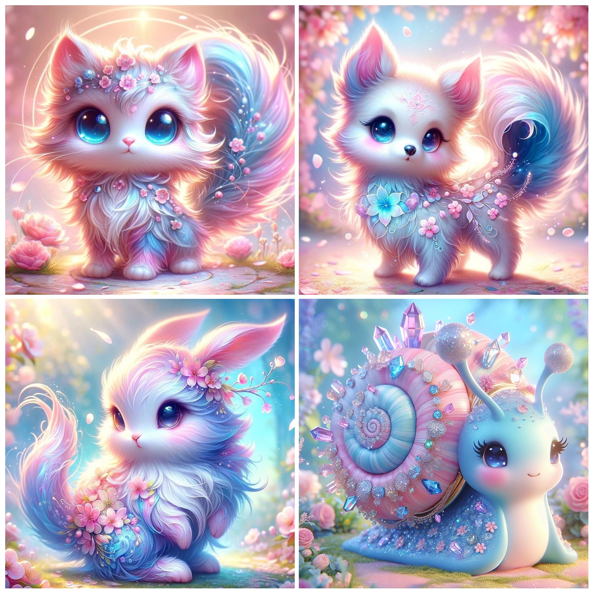 FLAJZ Diamond Painting Kinder, 4 Pack Diamant Painting Bilder, Süß Tiere Diamond Painting für Kinder ab 6 7 8 9 10 11 12 Jahre, DIY Mosaik Bastelset Weihnachtsgeschenke, 15x15cm