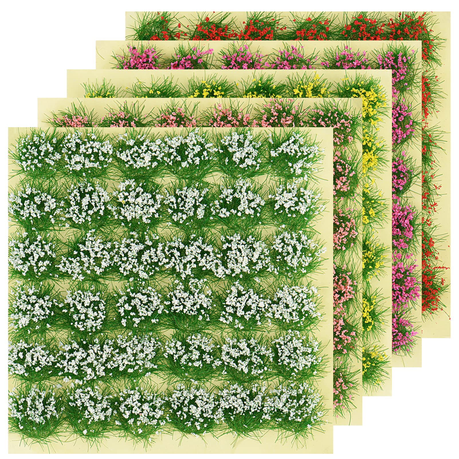 Otzoan 180 Pieces Colorful Flower Cluster Self Adhesive Static Grass Tuft Model Artificial Plant for IDY Miniature War Gaming Terrain Railroad Railway Scenery Decorations