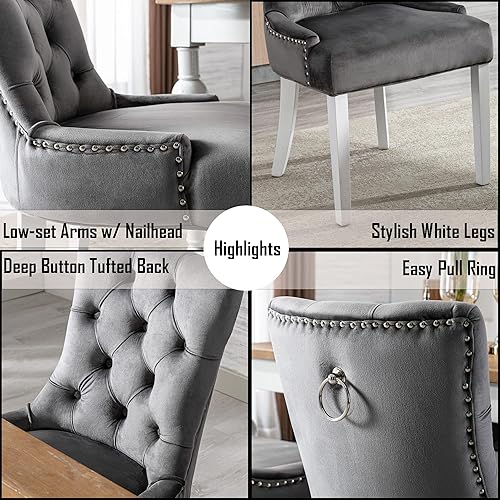 Miniatura 5 de Sillas de comedor de terciopelo modernas copetudas, sillas de comedor laterales de granja, sillas de cocina, sillas Parsons con patas de madera