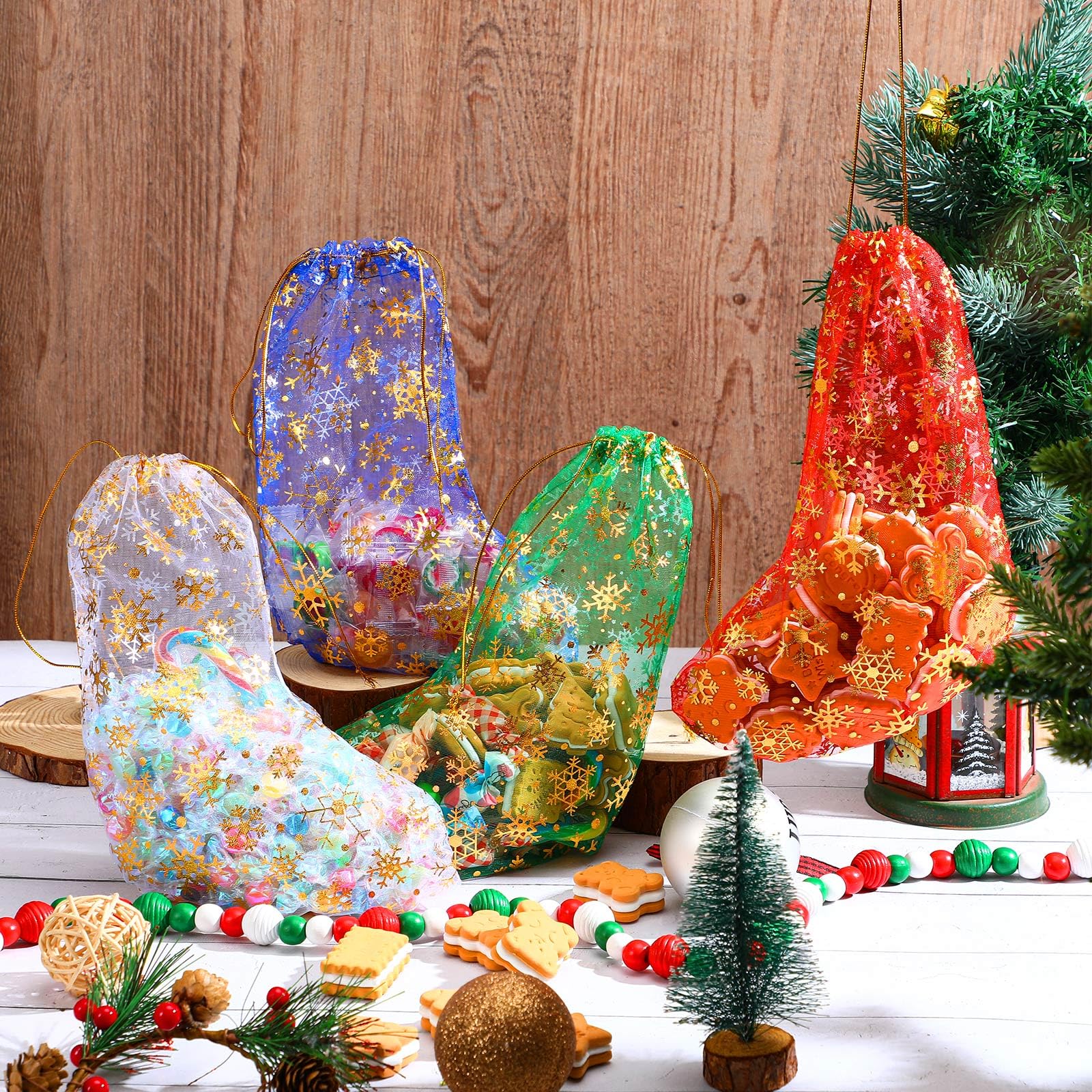 Amazing Festive Snowflake Christmas Ornament and Stocking Gift Bag comprise the Stunning Holiday Tree Decorations