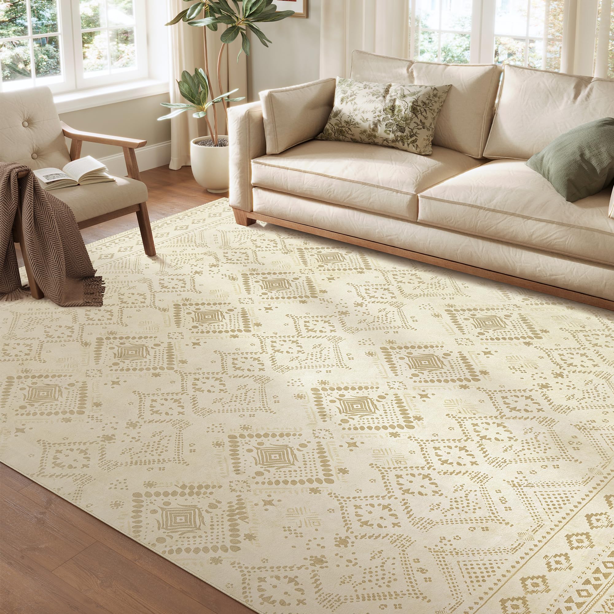 SONGMICS HOME Area Rug, 8x10 ft Rug for Bedroom, Non-Slip Carpet, Home Decor, for Living Room, Machine Washable, Boho Style, Sand Beige UTAR210L02 Sand Beige 8'W x 10'L