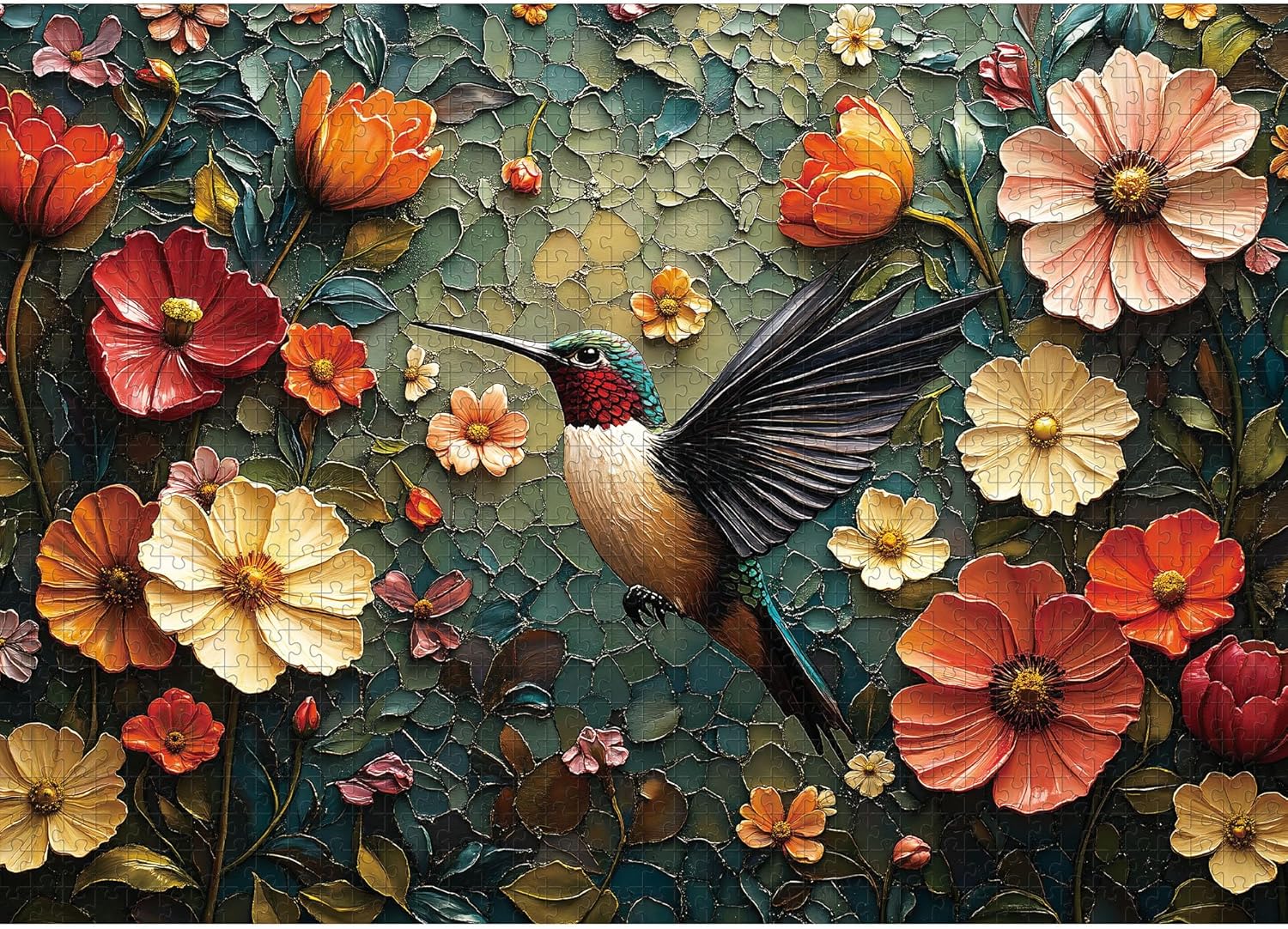 Puzzles for Adults 1000 Pieces, Vintage Flower Hummingbird Jigsaw Puzzle 1000 Pieces, Retro Bird Nature Art Themed Hard Puzzles with Letters on Back for Family Game Gift, 1:1 Poster