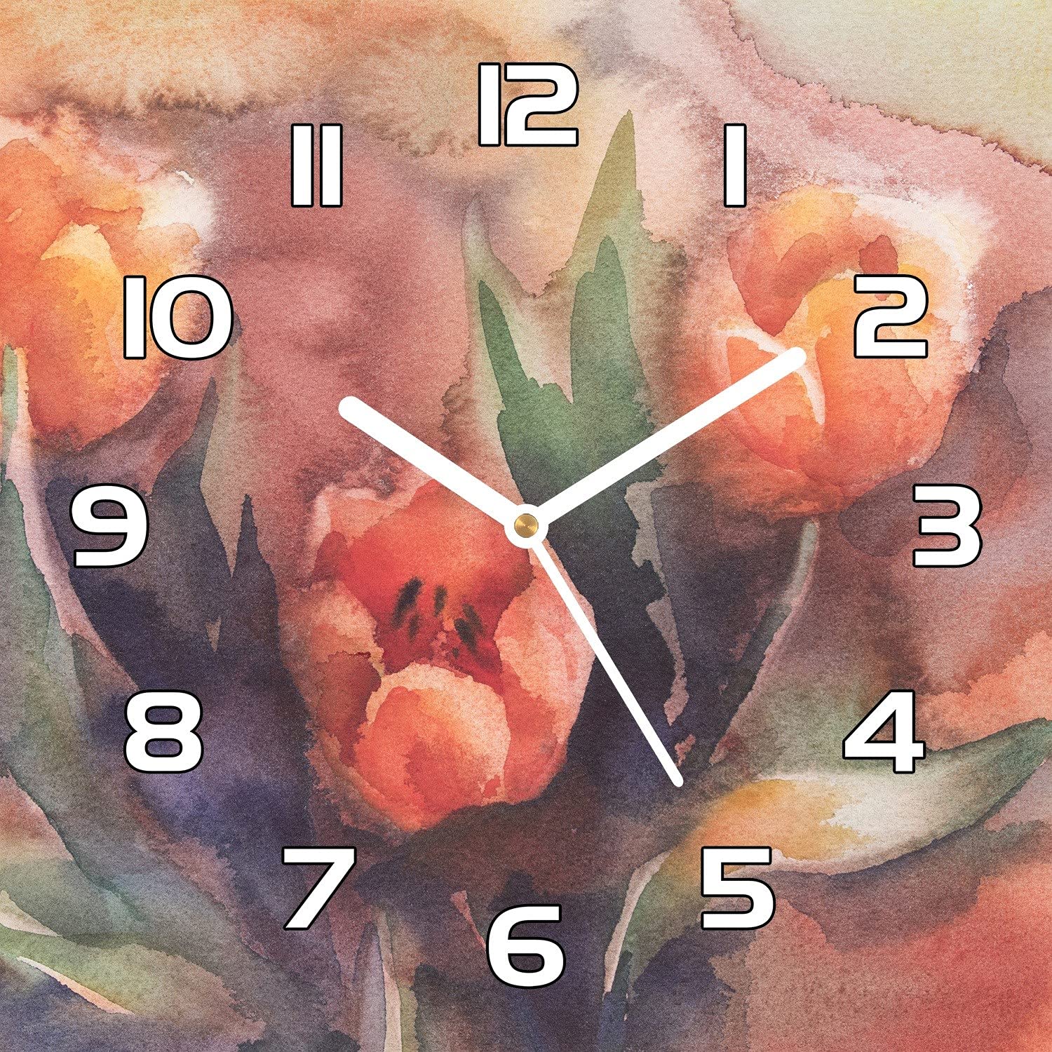 Horloge en Verre Moderne 30x30 Impression Floral Bouquet Tulipes Coloray