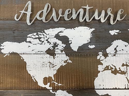Miniatura 4 de PARISLOFT Decoración de madera rústica con mapa del mundo que espera la aventura, decoración de pared de mapa del mundo decoartive, 28 x 16.75