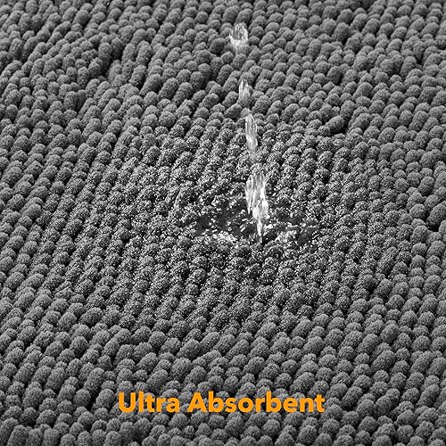 Miniatura 5 de Yeaban Tapetes de baño, de felpilla gruesa, absorbentes y lavables, antideslizantes, suaves, para baño, cocina, ducha o lavabo, color gris oscuro,