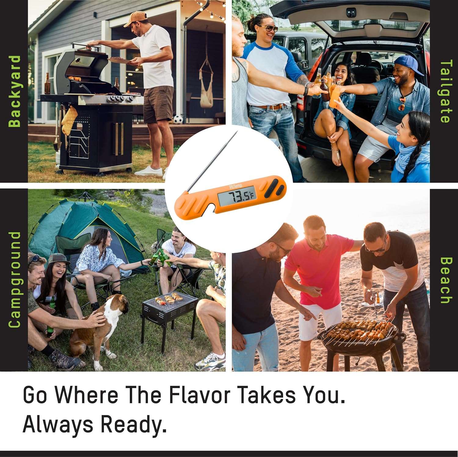 Taylor TruTemp Digital Instant Read Thermometer Meat Probe for BBQ Kitchen with Built in Bottle Opener, Reliable Folding Probe Easy Read LCD Grilling Cooking Tool, Orange