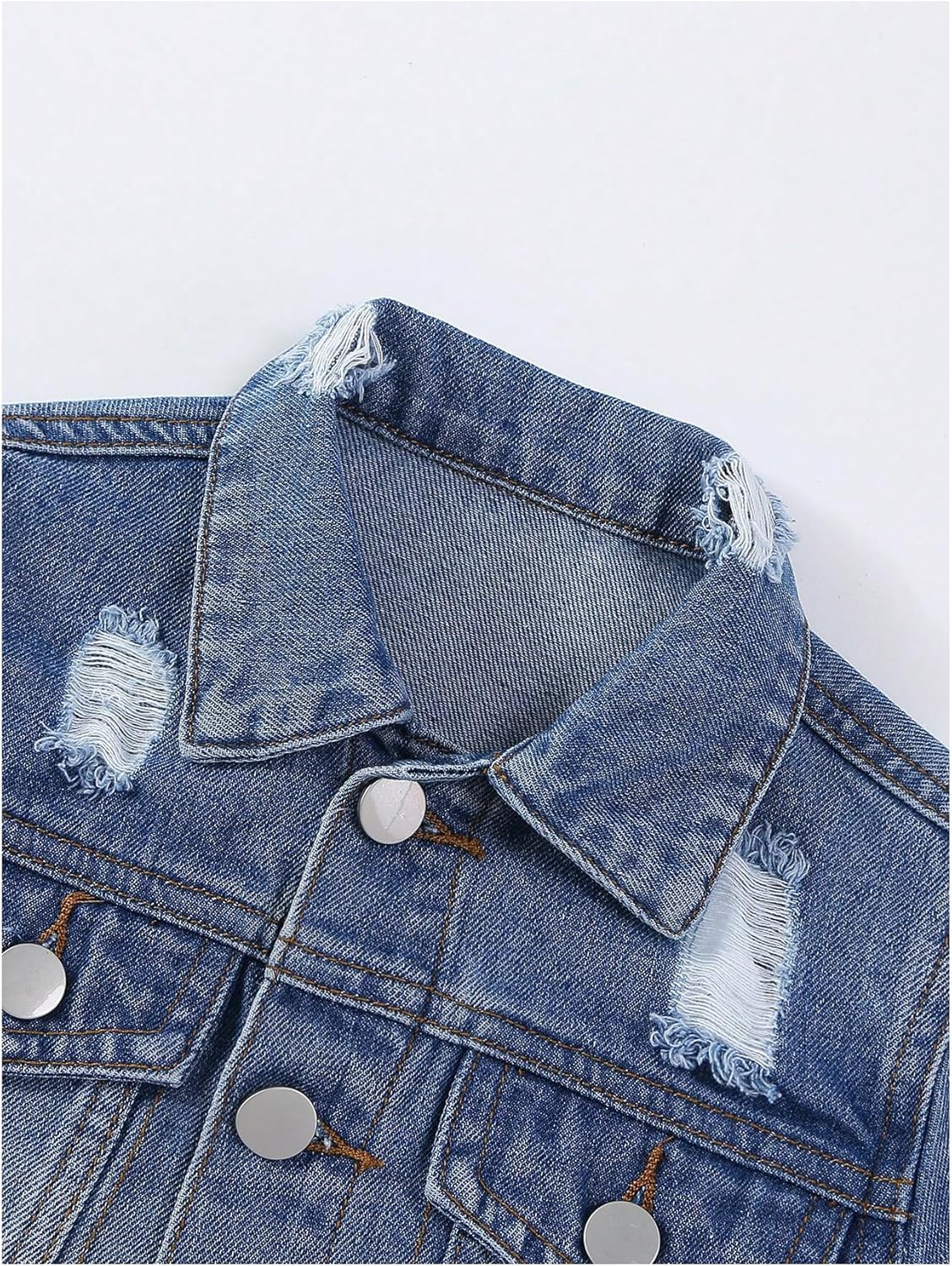 WDIRARA Girl's 2 Piece Outfit Ripped Button Front Long Sleeve Denim Jackets and Mini Skirts Set - Image 3