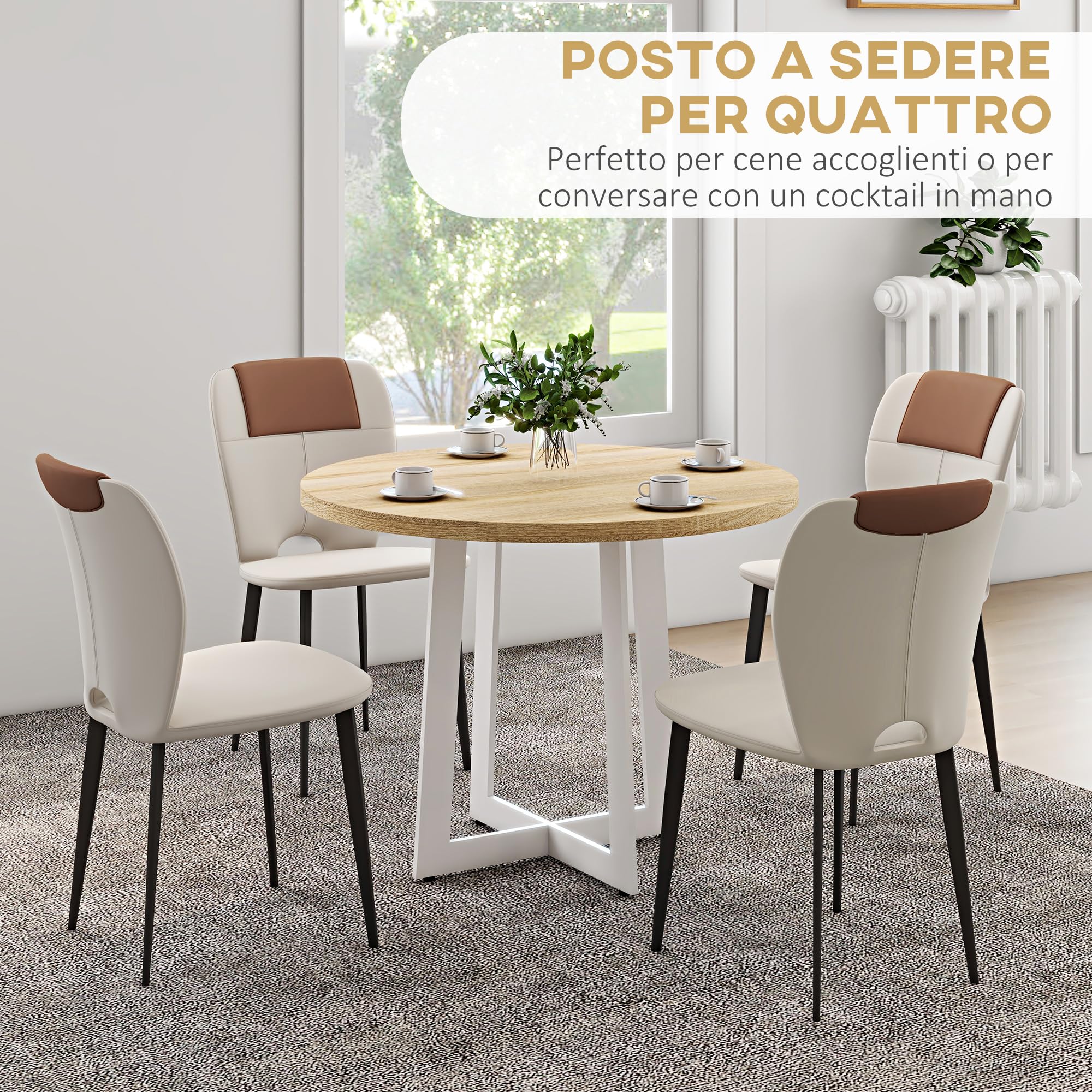 HOMCOM Tavolo da Pranzo Rotondo per 4 Persone, Tavolo da Cucina Moderno con Piano in Legno, Ø100x75cm, Bianco