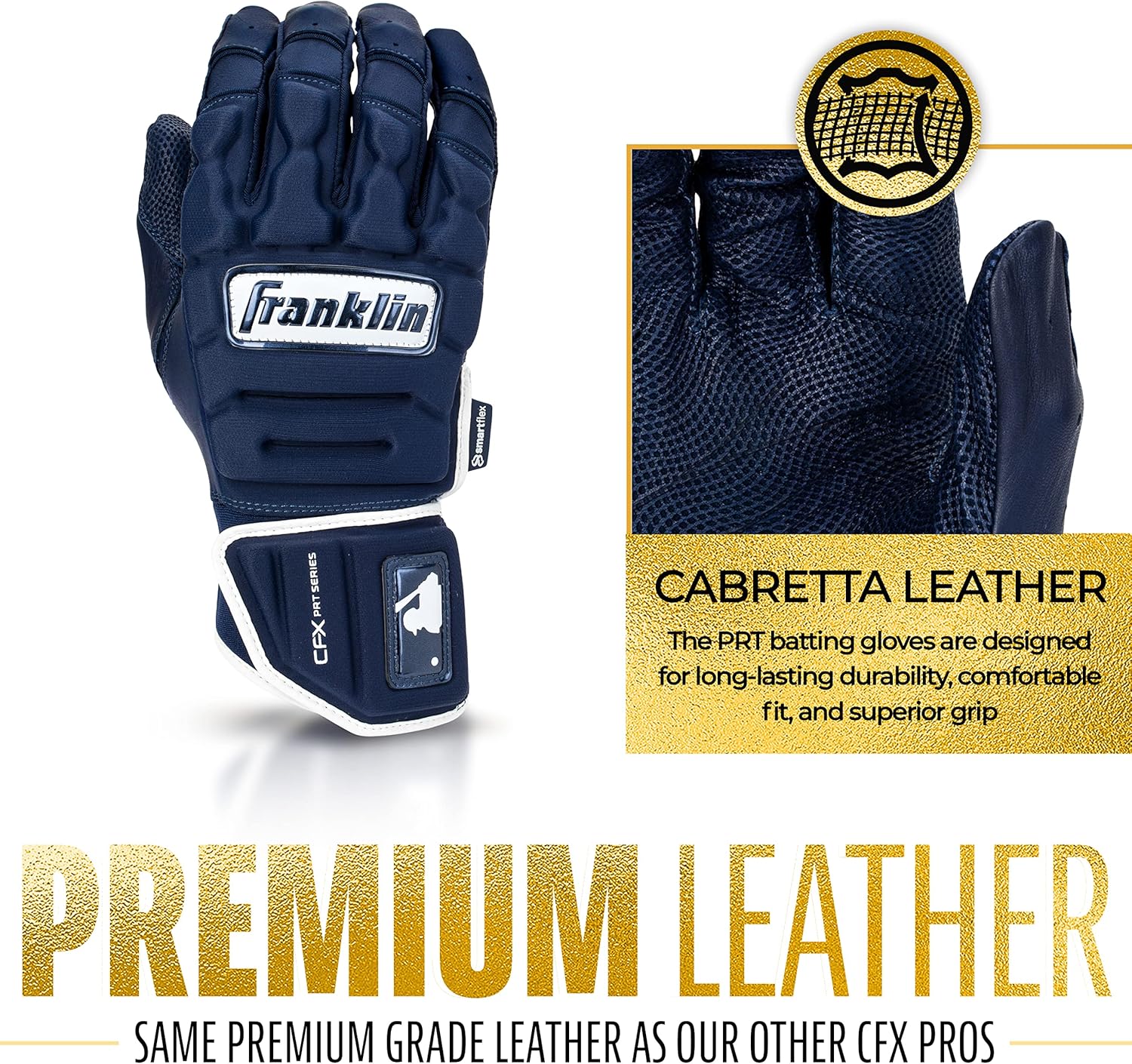 Franklin Sports MLB Batting Gloves - CFX Pro PRT Heavy Duty Protective Baseball + Softball Batting Gloves - Adult Padded Reinforced Leather Batting Gloves