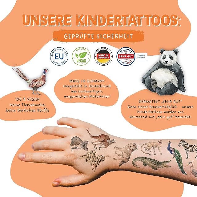 Foto 3 de 6 de Papierdrachen 100 tatuajes infantiles especialmente hipoalergénicos - animales del mundo