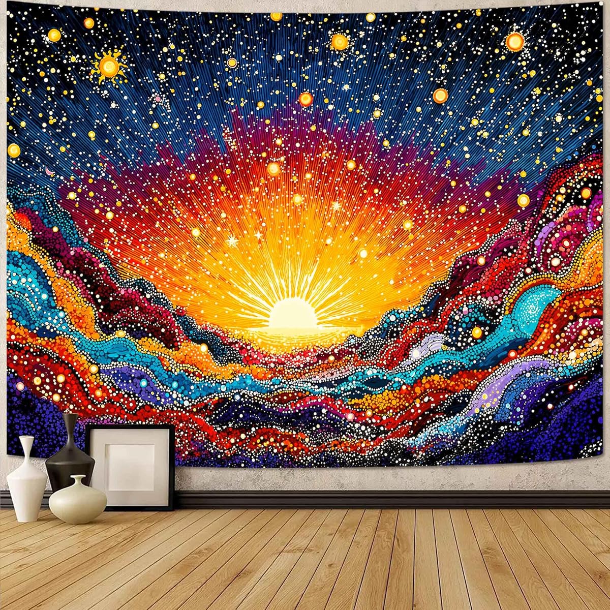 Spenlife Abstract Cosmic Sunrise Mountains Wall Tapestry, Trippy Galaxy Landscape Tapestries for Bedroom Decor, Artistic Tapestry 60x44 Inch